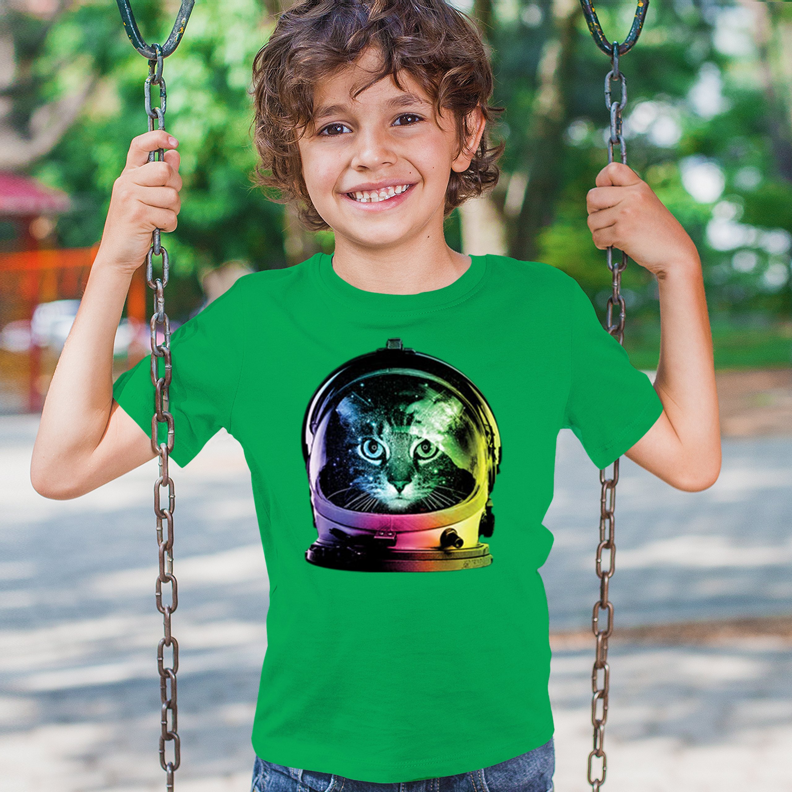 Space Cat Youth T-Shirt Astronaut Kitten Neon Galaxy Tee - Picture 39 of 56
