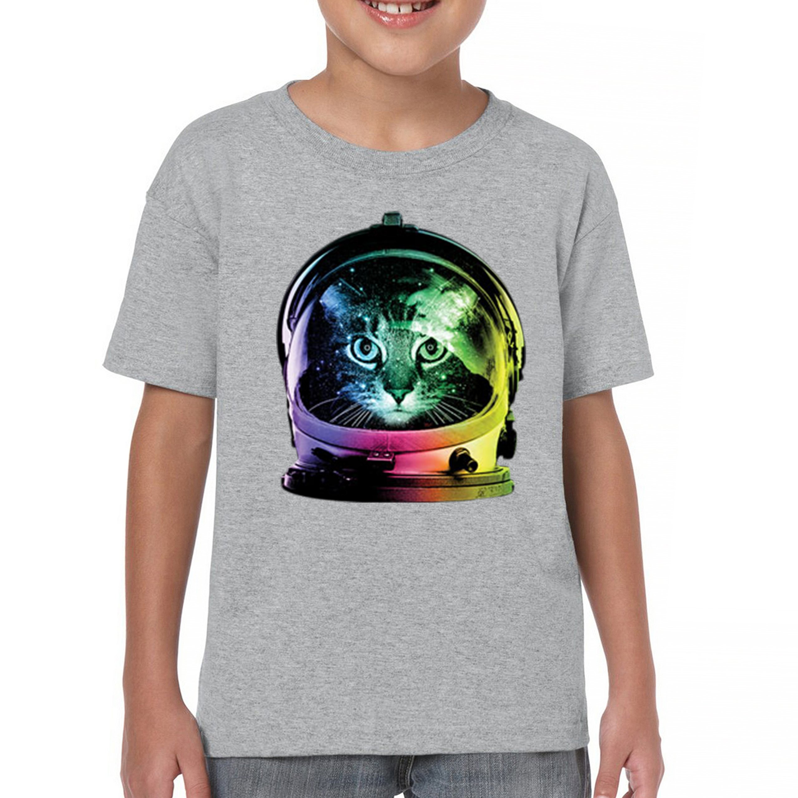 Space Cat Youth T-Shirt Astronaut Kitten Neon Galaxy Tee - Picture 22 of 56