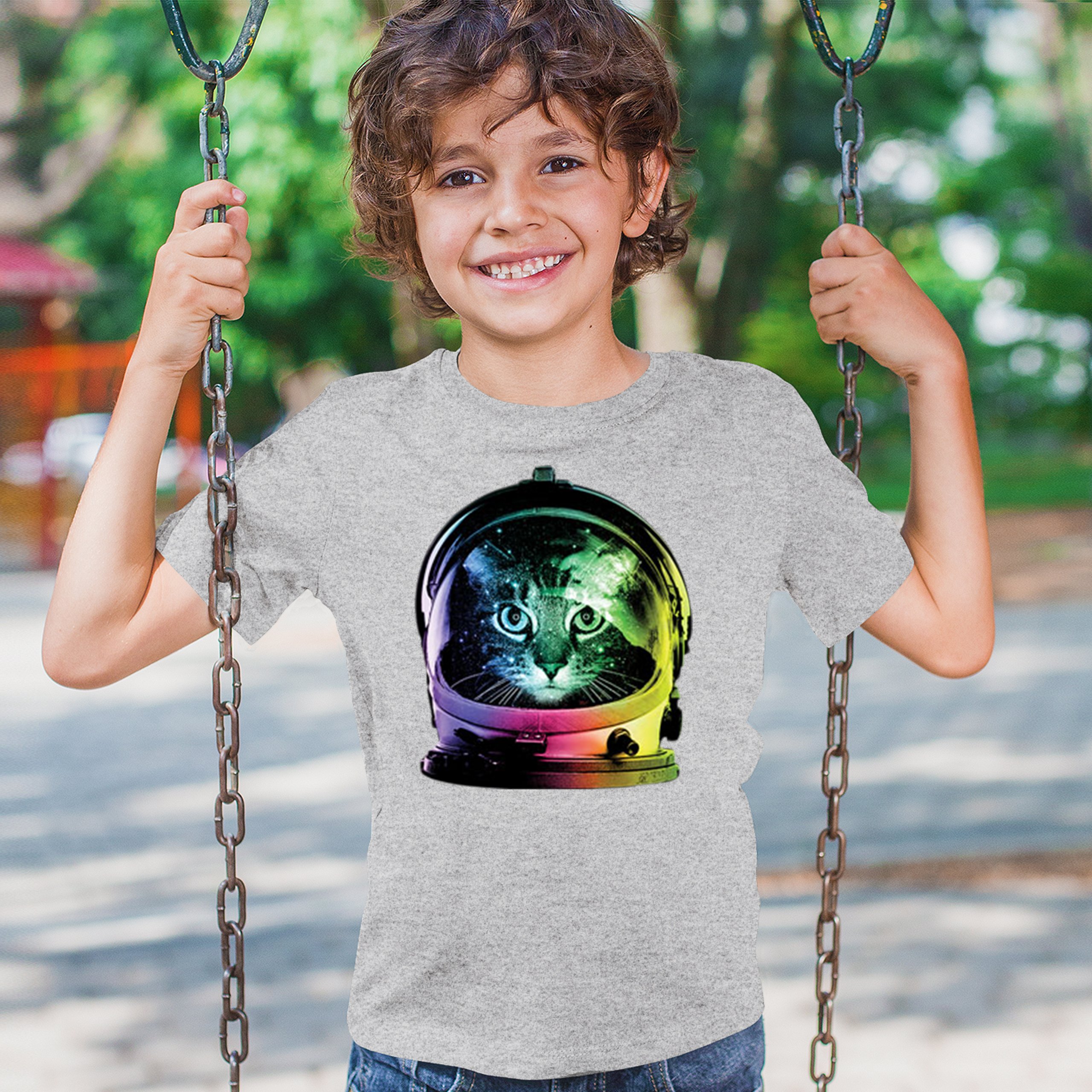 Space Cat Youth T-Shirt Astronaut Kitten Neon Galaxy Tee - Picture 25 of 56