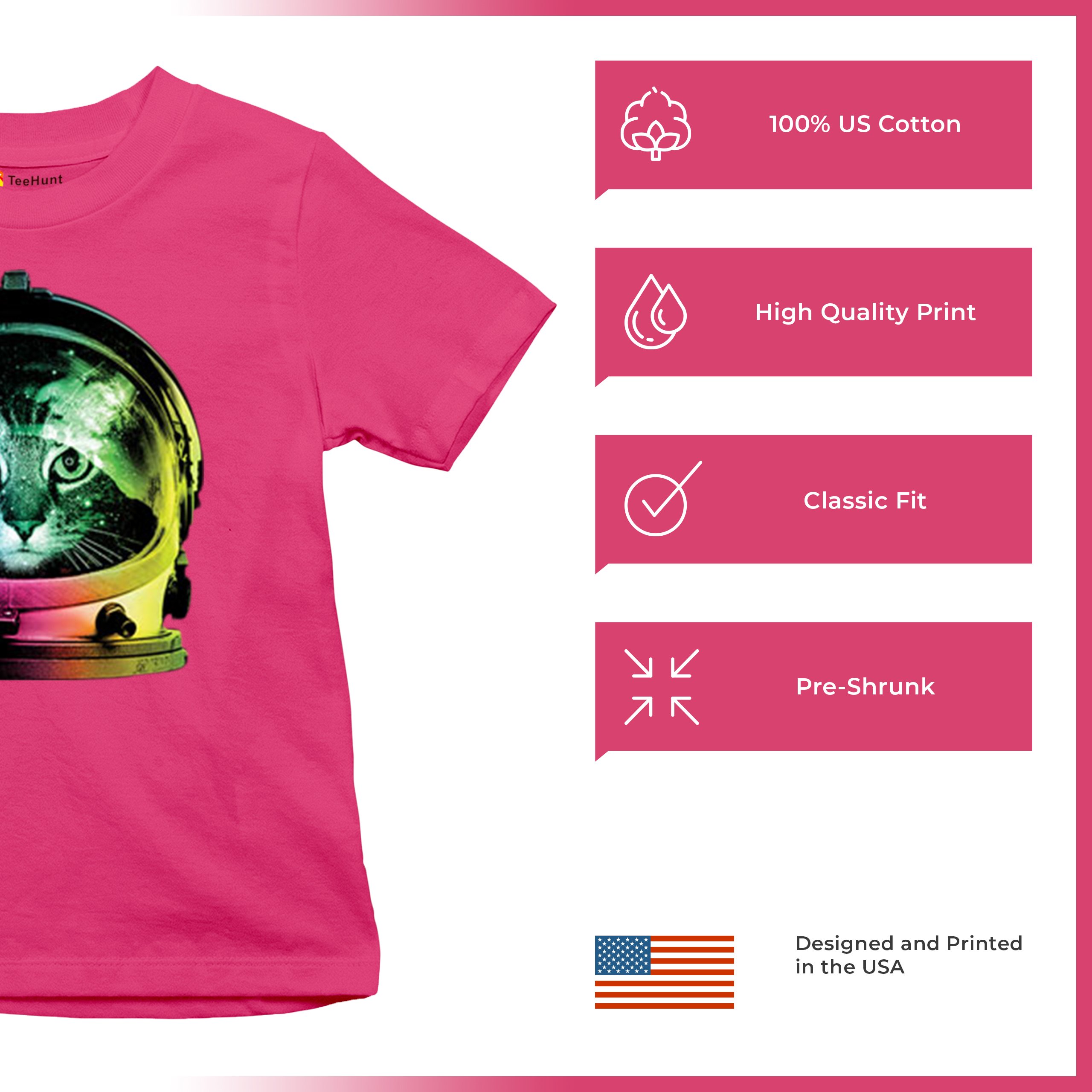 Space Cat Youth T-Shirt Astronaut Kitten Neon Galaxy Tee - Picture 34 of 56