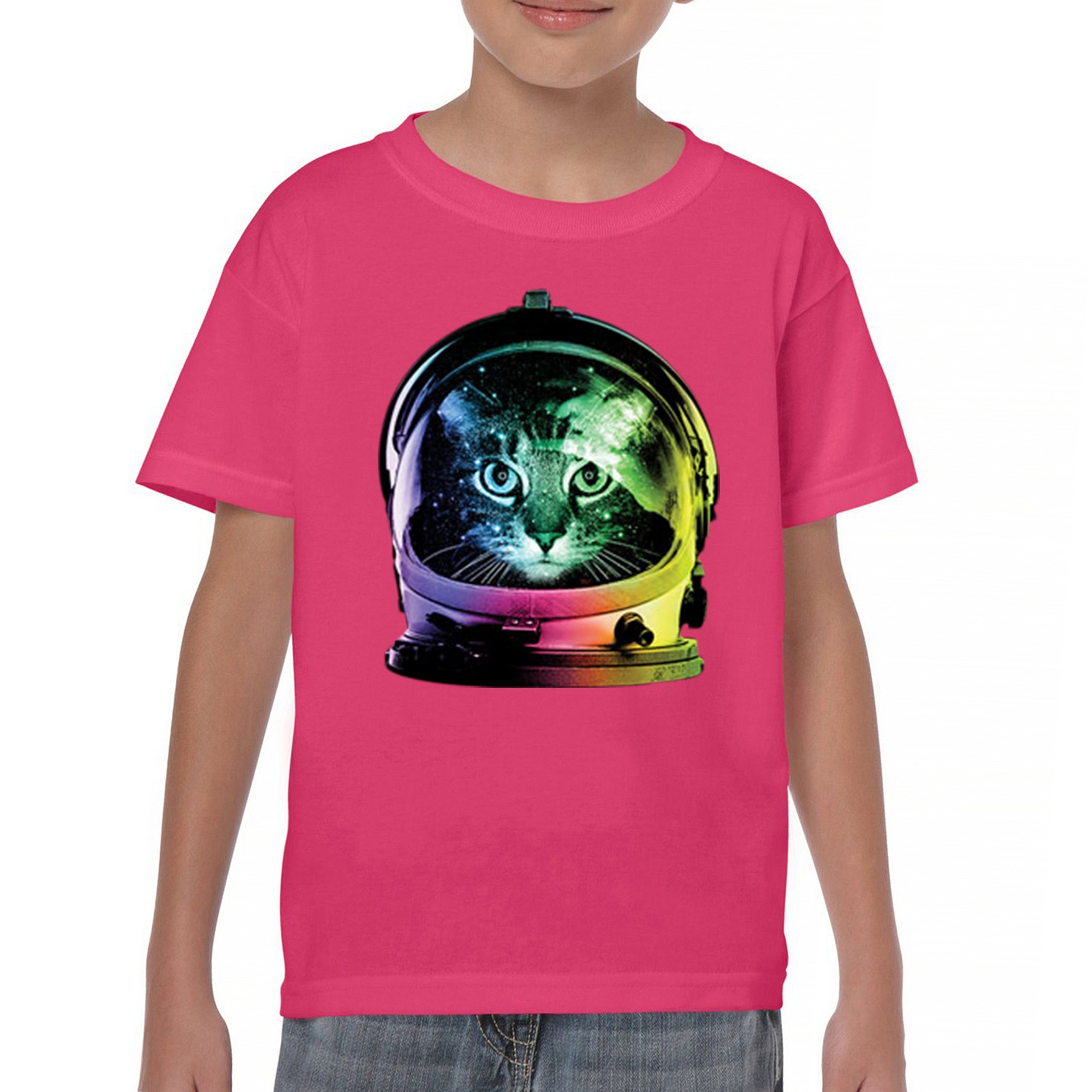 Space Cat Youth T-Shirt Astronaut Kitten Neon Galaxy Tee - Picture 29 of 56