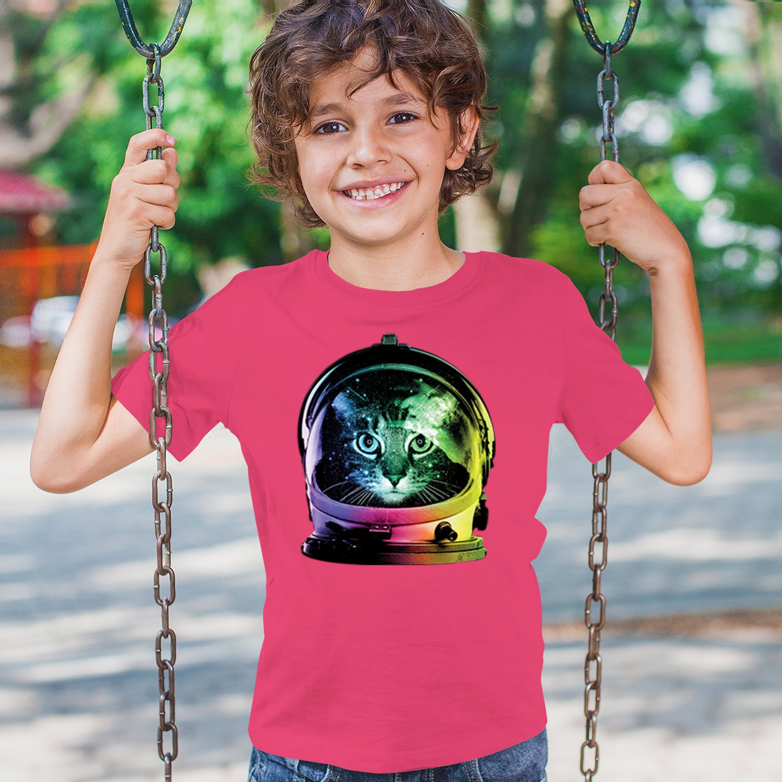 Space Cat Youth T-Shirt Astronaut Kitten Neon Galaxy Tee - Picture 32 of 56