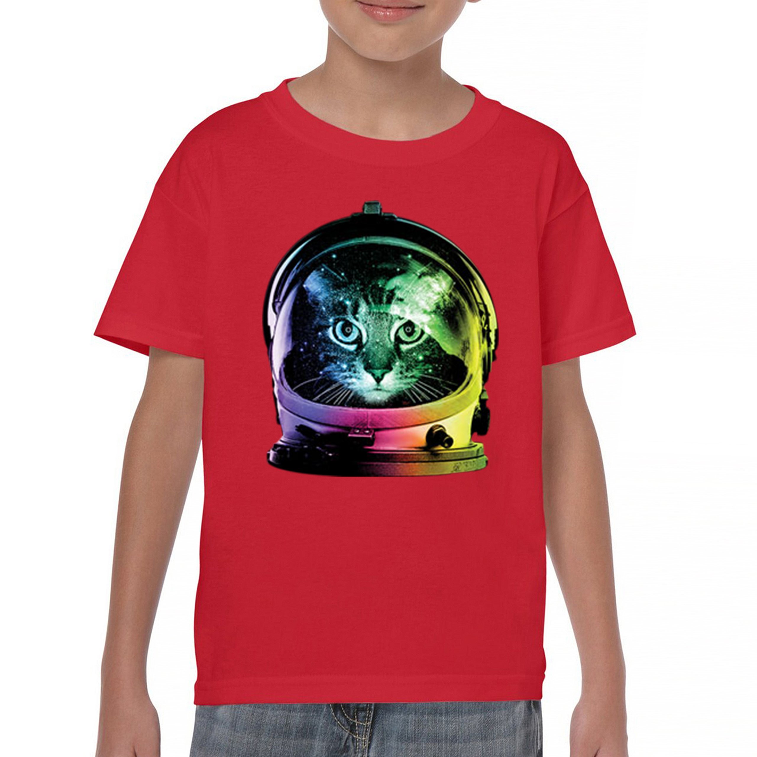 Space Cat Youth T-Shirt Astronaut Kitten Neon Galaxy Tee - Picture 50 of 56