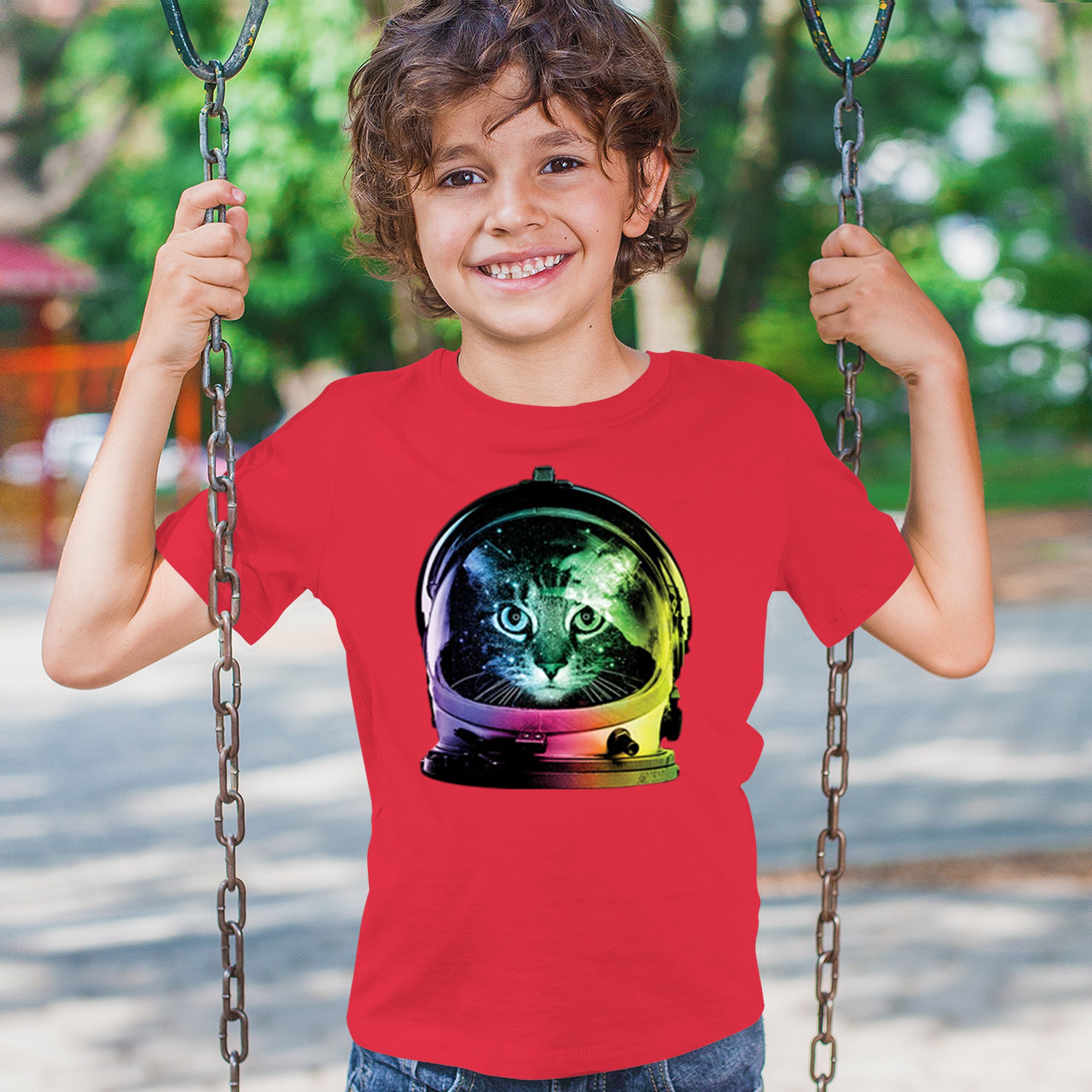 Space Cat Youth T-Shirt Astronaut Kitten Neon Galaxy Tee - Picture 53 of 56