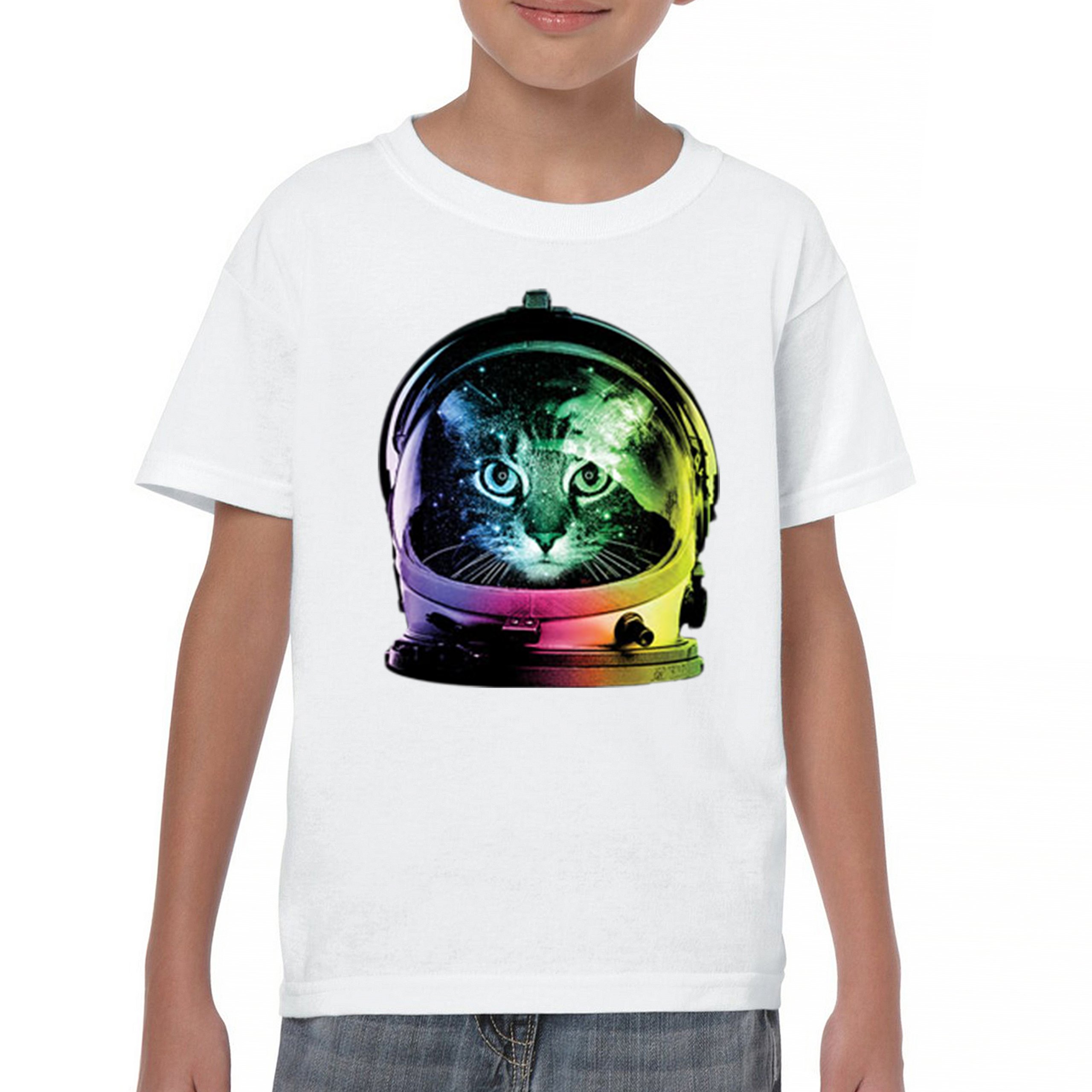 Space Cat Youth T-Shirt Astronaut Kitten Neon Galaxy Tee - Picture 15 of 56