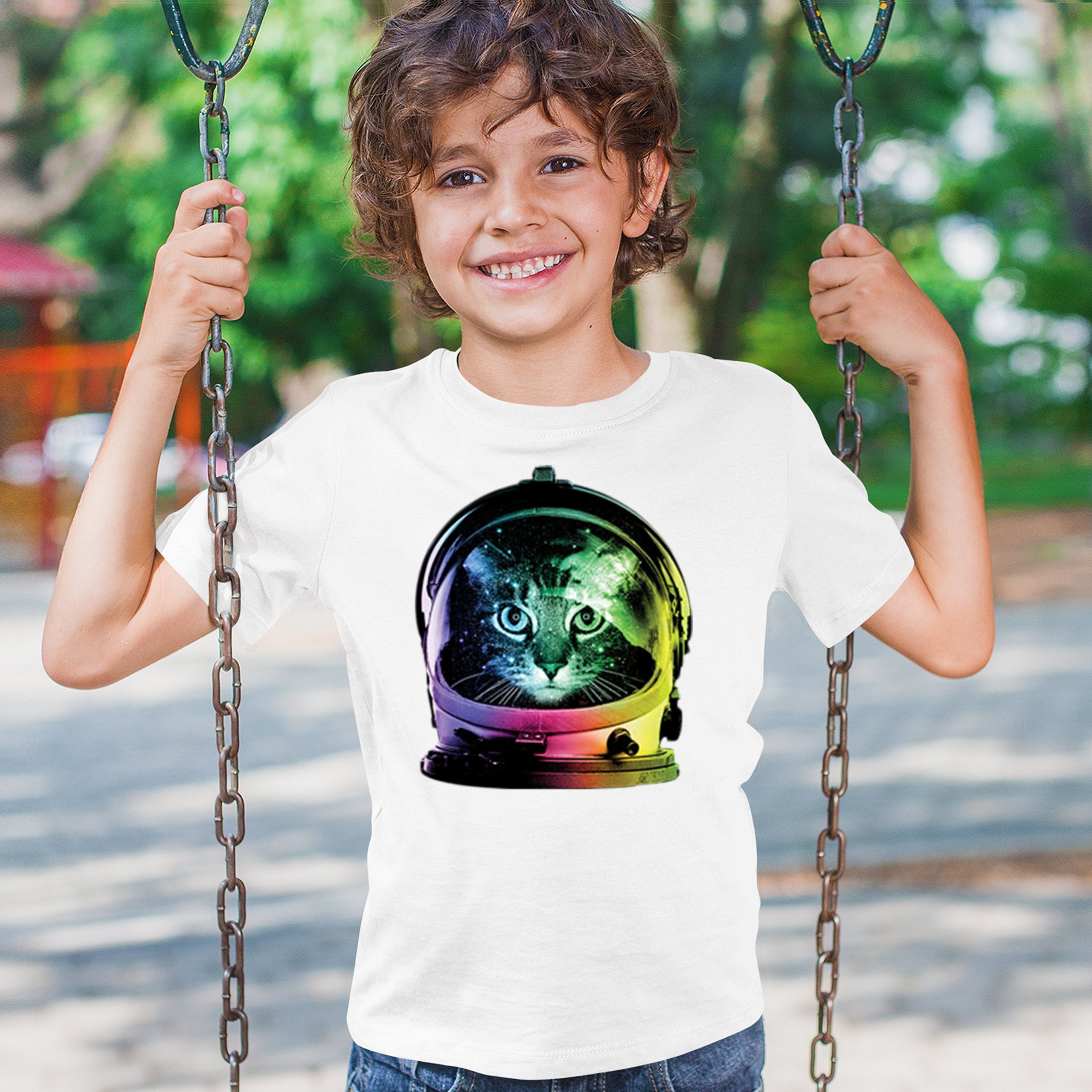 Space Cat Youth T-Shirt Astronaut Kitten Neon Galaxy Tee - Picture 18 of 56