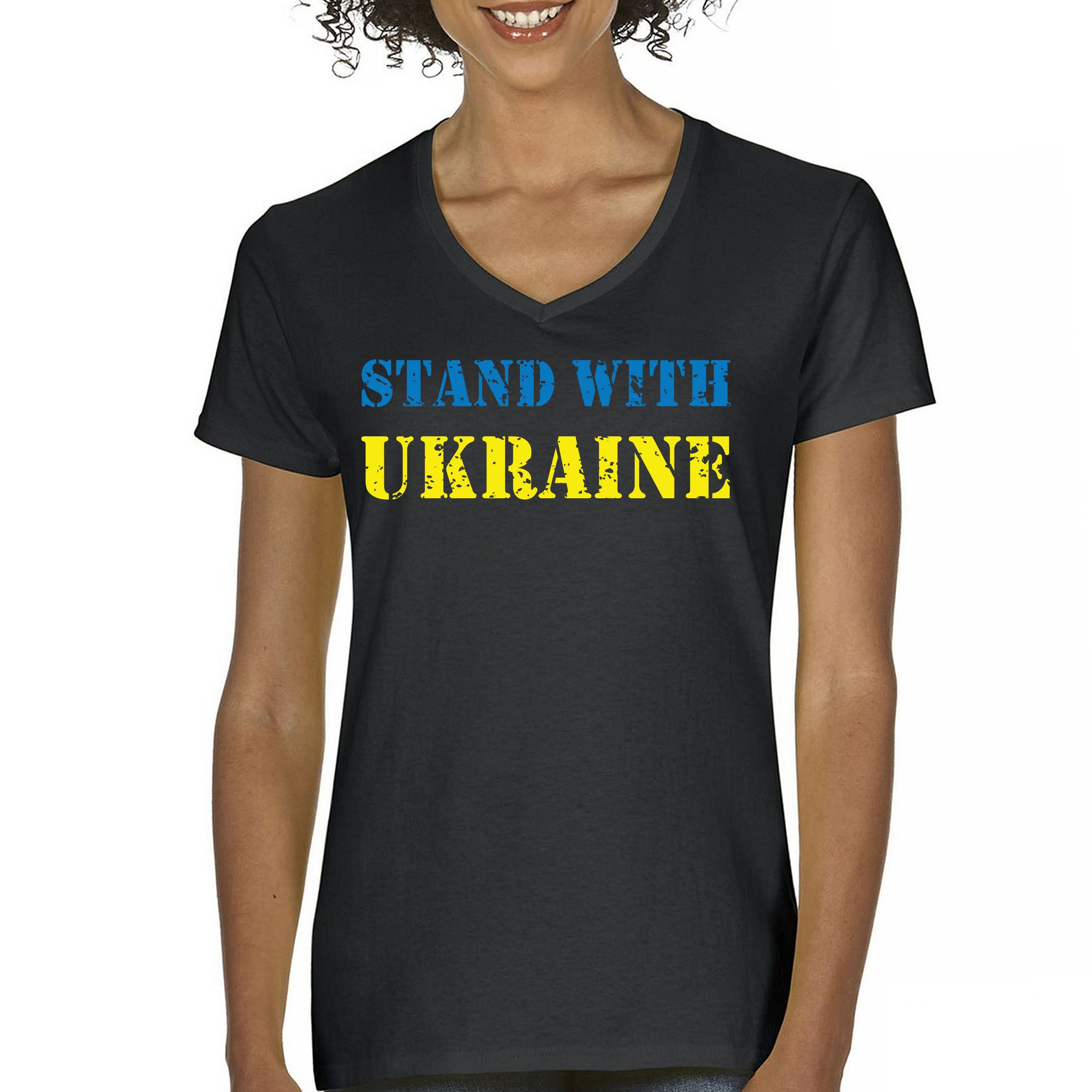 Stand With Ukraine Women’s V-Neck T-shirt Stop War Support Ukrainians Tee