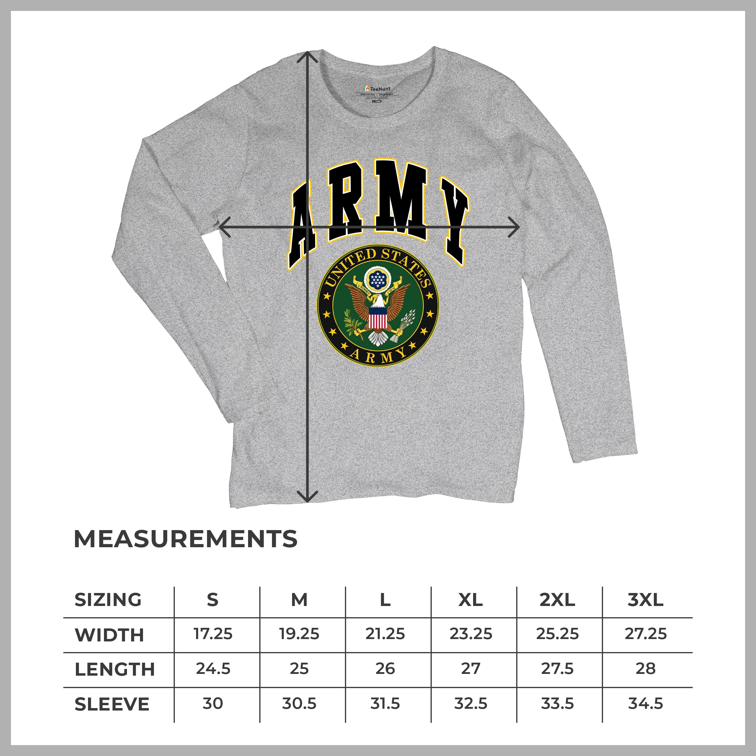 United States Army Long Sleeve T-Shirt Army Crest Patriotic