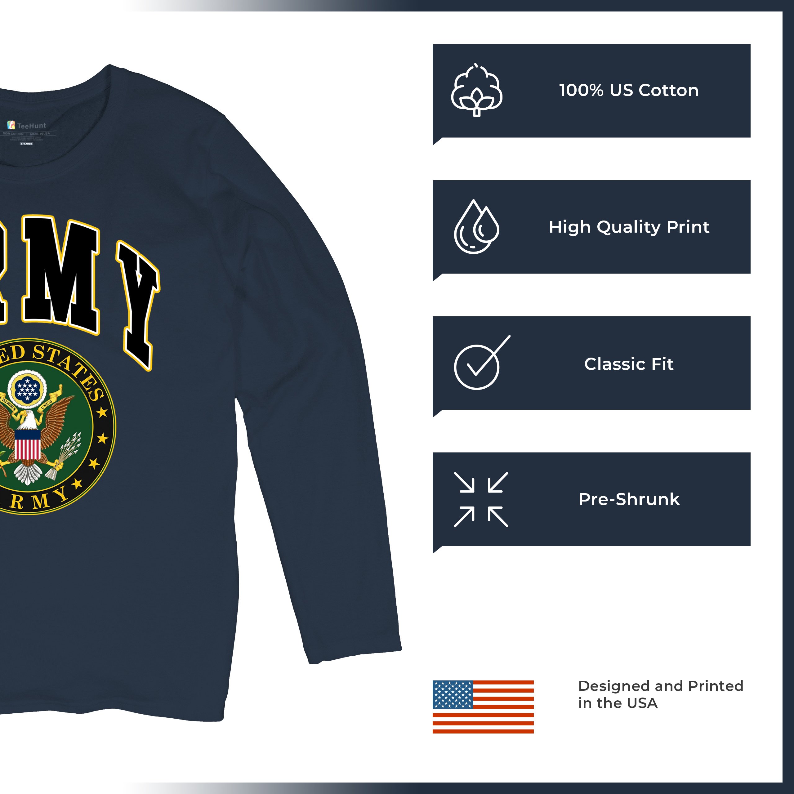 United States Army Long Sleeve T-Shirt Army Crest Patriotic