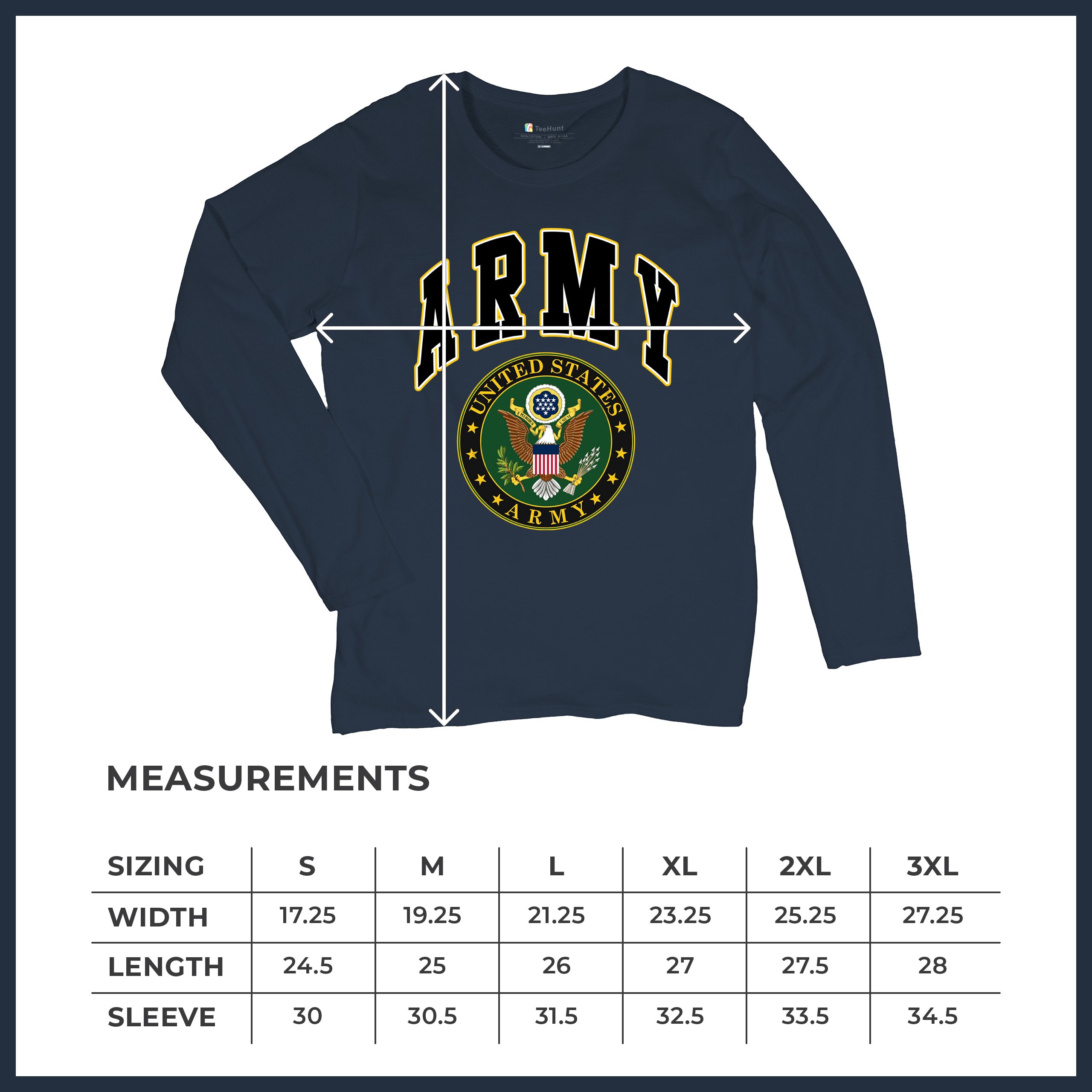 United States Army Long Sleeve T-Shirt Army Crest Patriotic