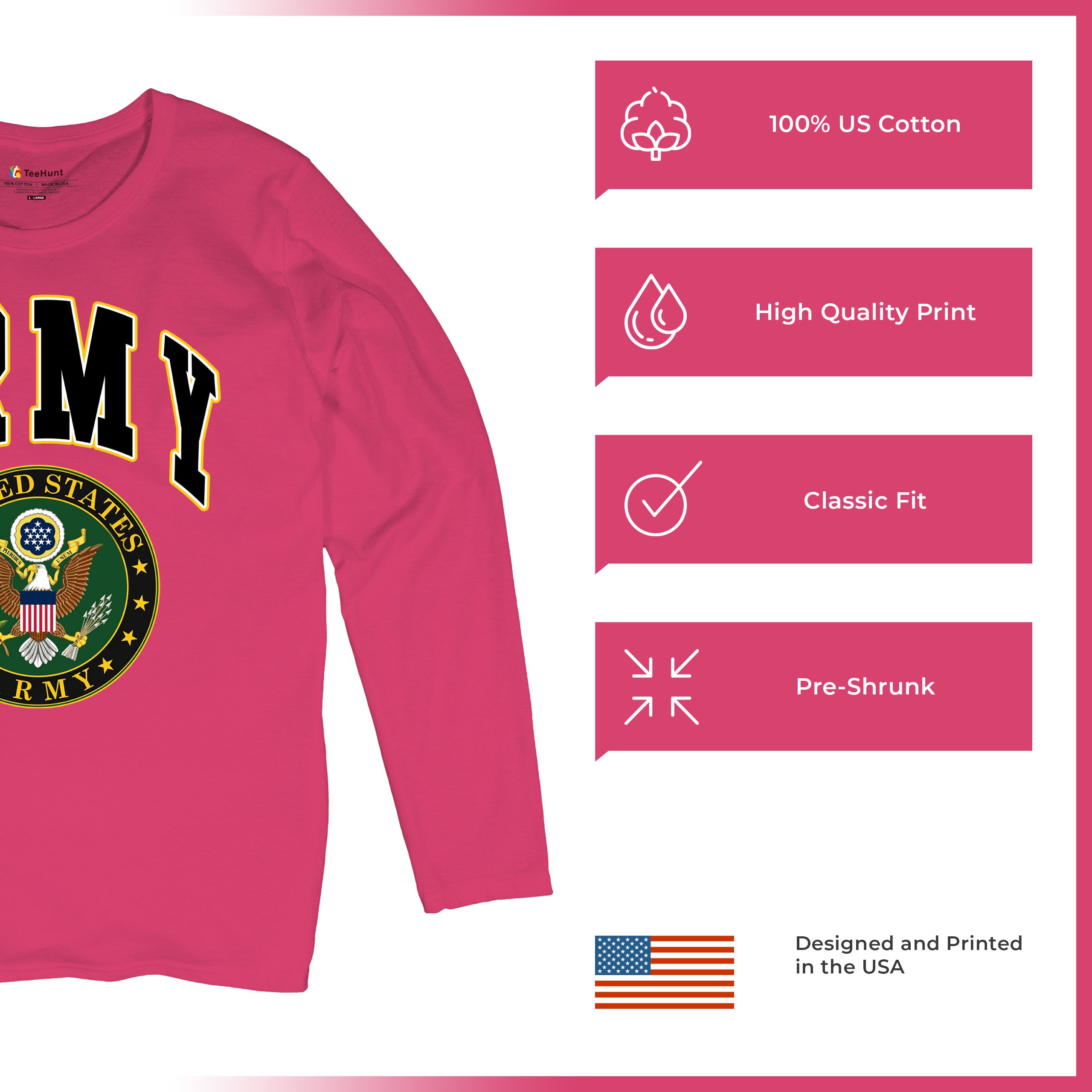 United States Army Long Sleeve T-Shirt Army Crest Patriotic