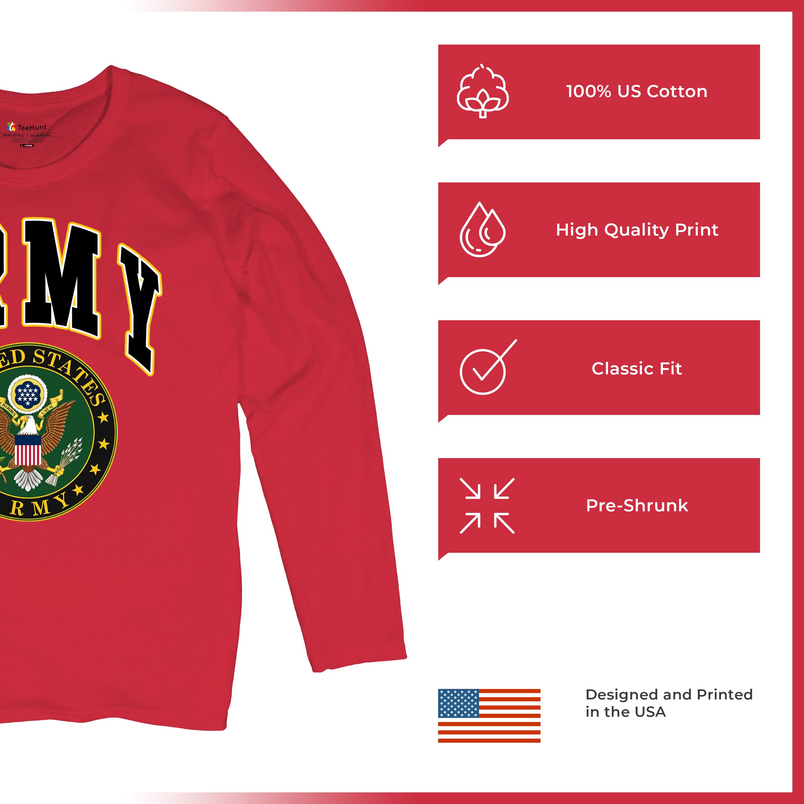 United States Army Long Sleeve T-Shirt Army Crest Patriotic