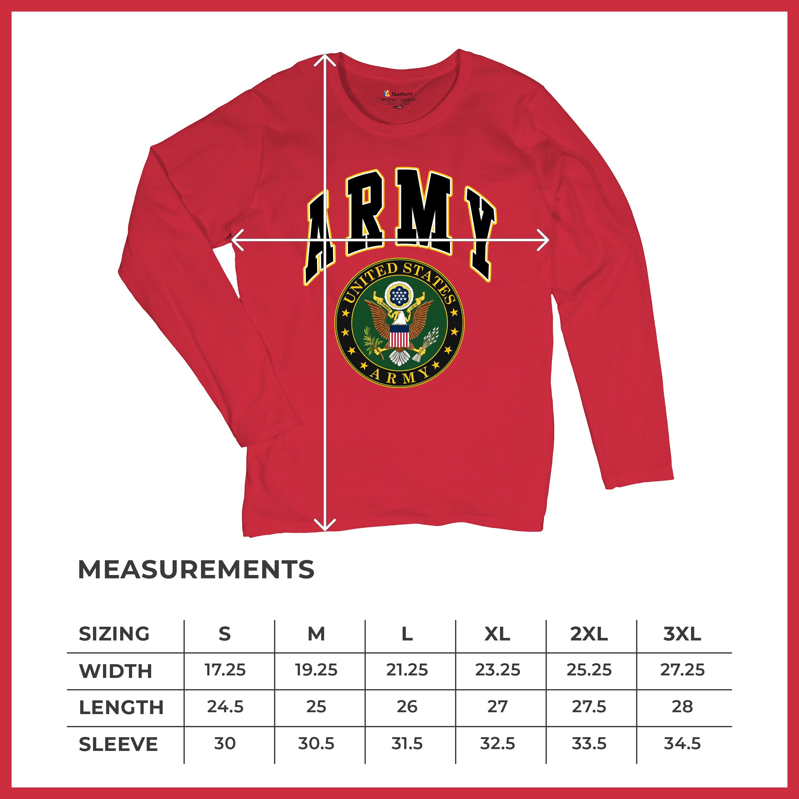 United States Army Long Sleeve T-Shirt Army Crest Patriotic