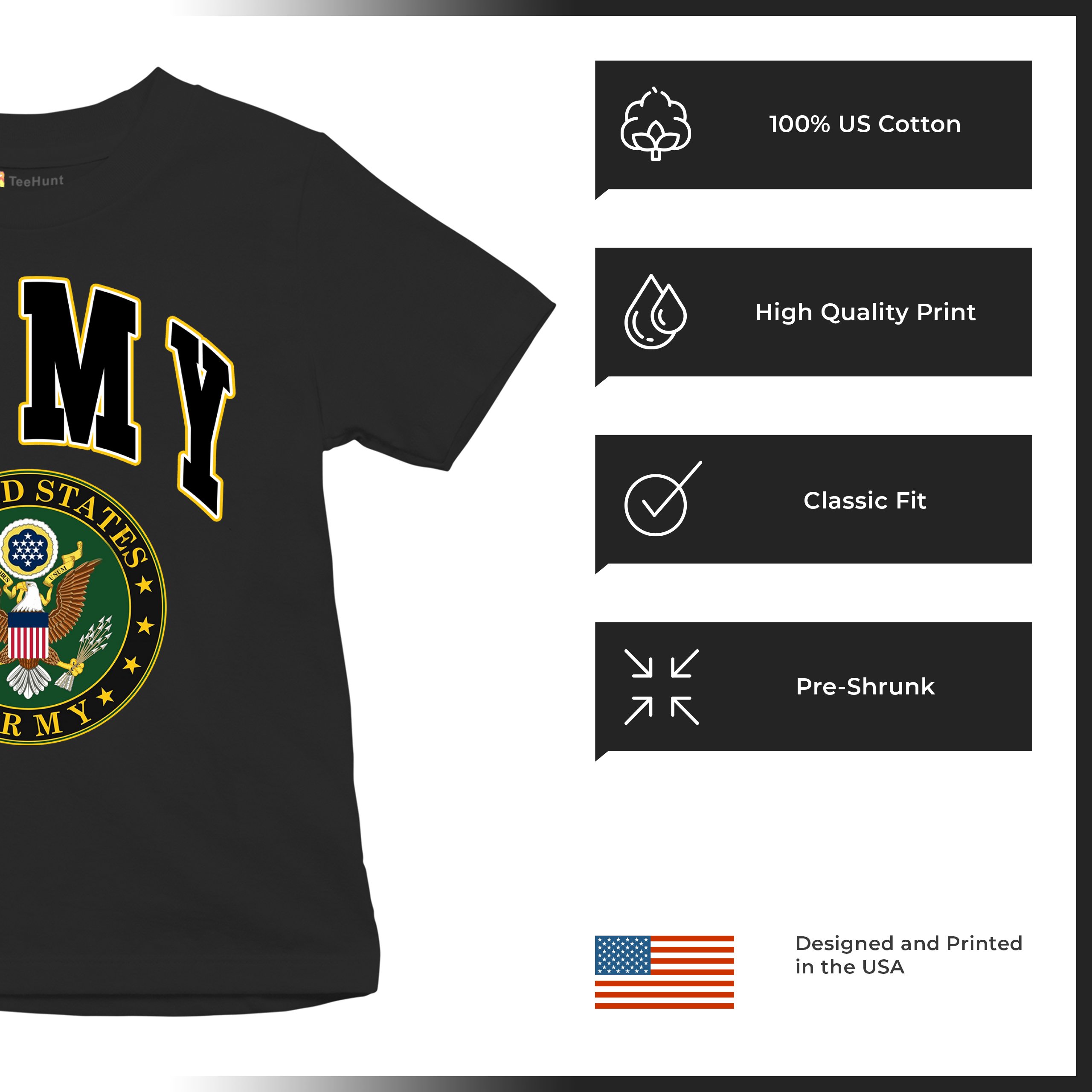 United States Army Youth T-Shirt Army Crest Patriotic Tee - Picture 13 of 56