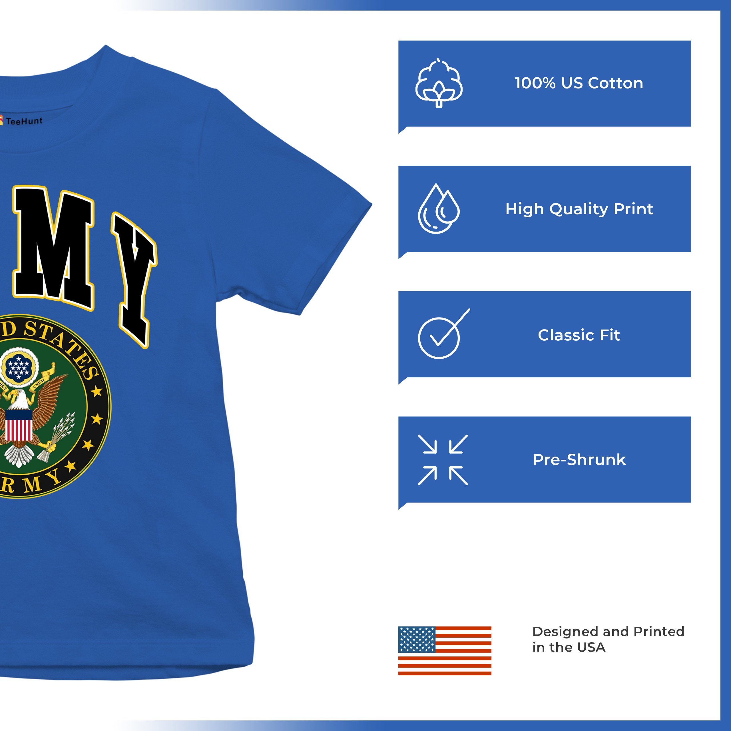 United States Army Youth T-Shirt Army Crest Patriotic Tee - Picture 48 of 56