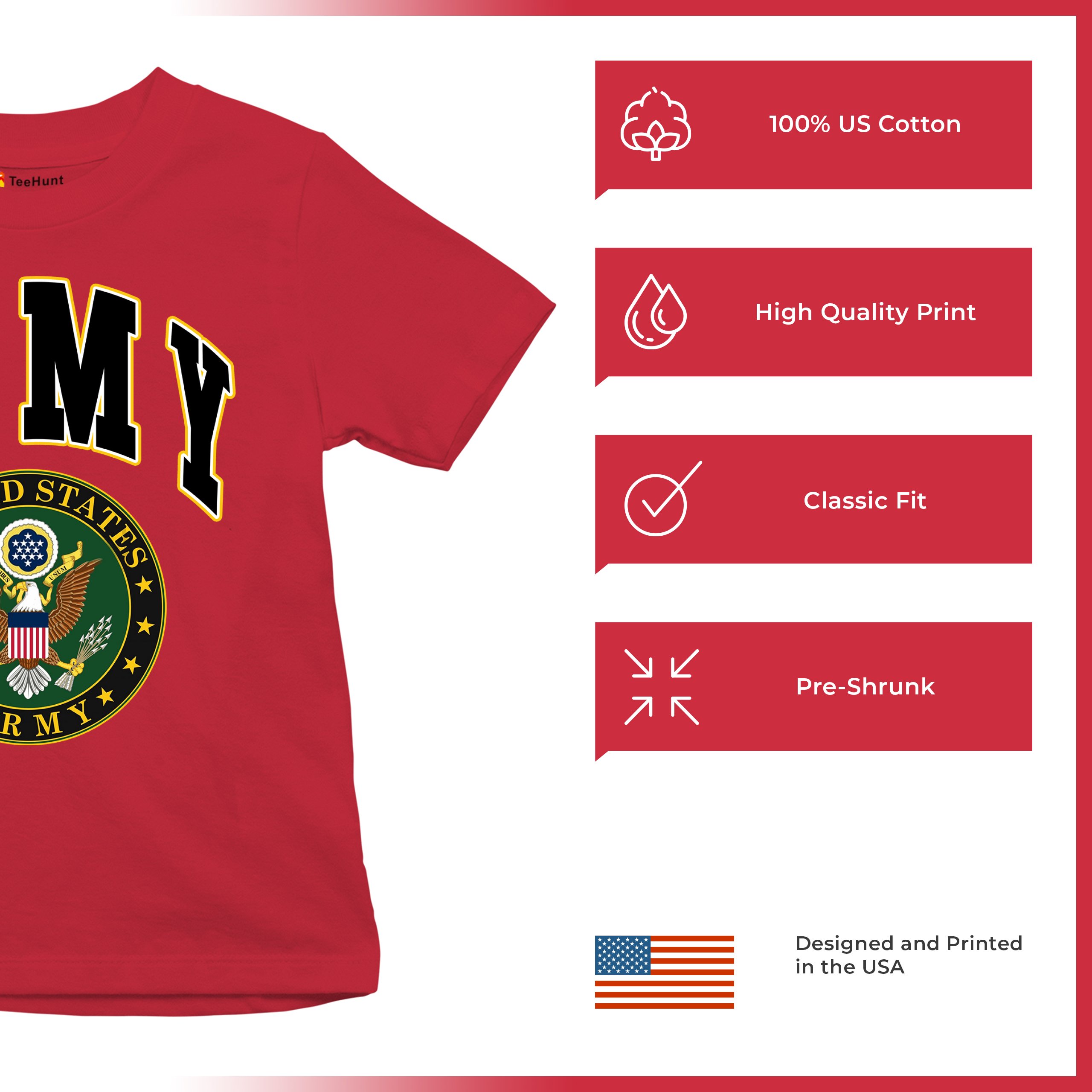 United States Army Youth T-Shirt Army Crest Patriotic Tee - Picture 55 of 56
