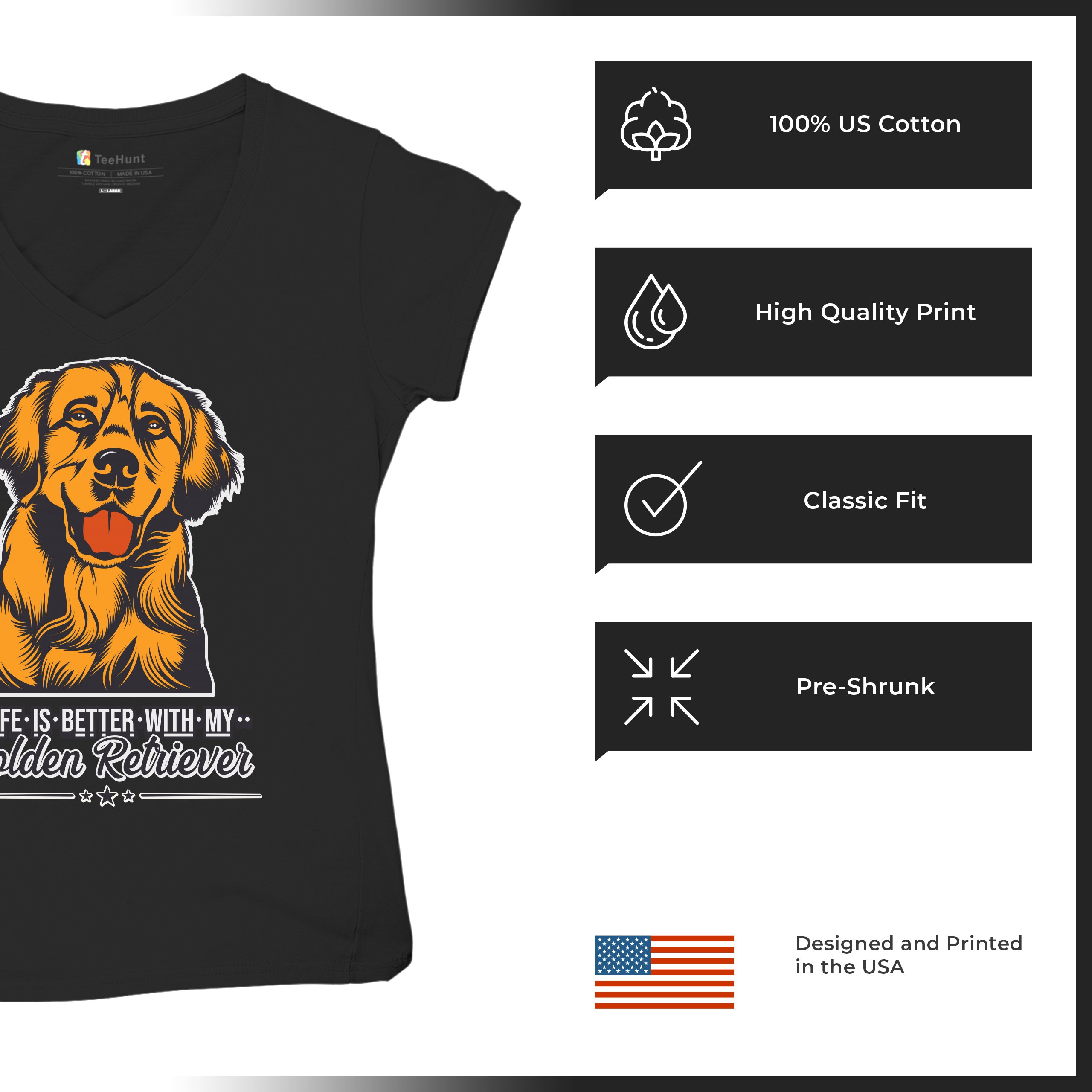 Life is Better With My Golden Retriever Women's V-Neck T-shirt Dog Owner Tee - Picture 20 of 77