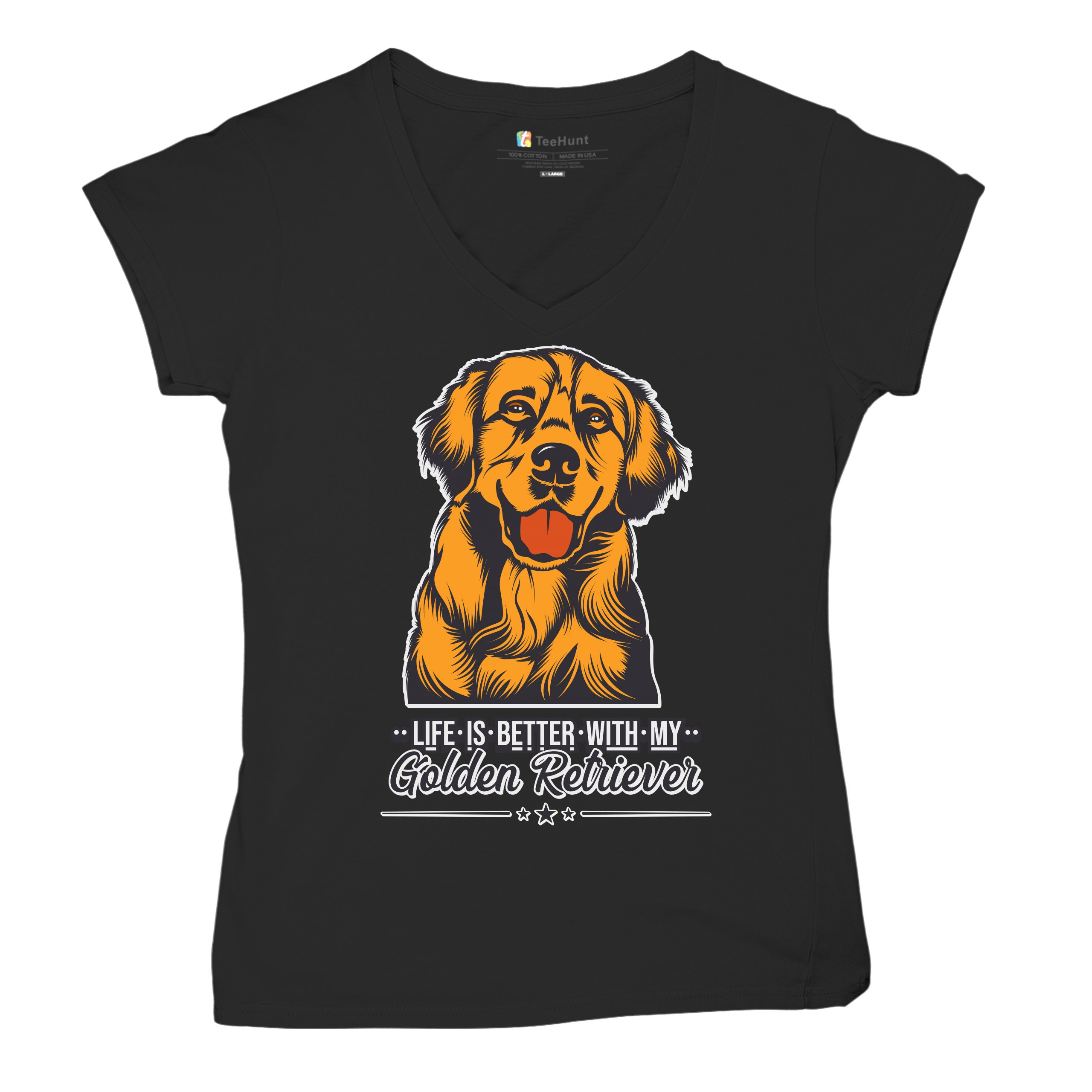 Life is Better With My Golden Retriever Women's V-Neck T-shirt Dog Owner Tee - Picture 19 of 77