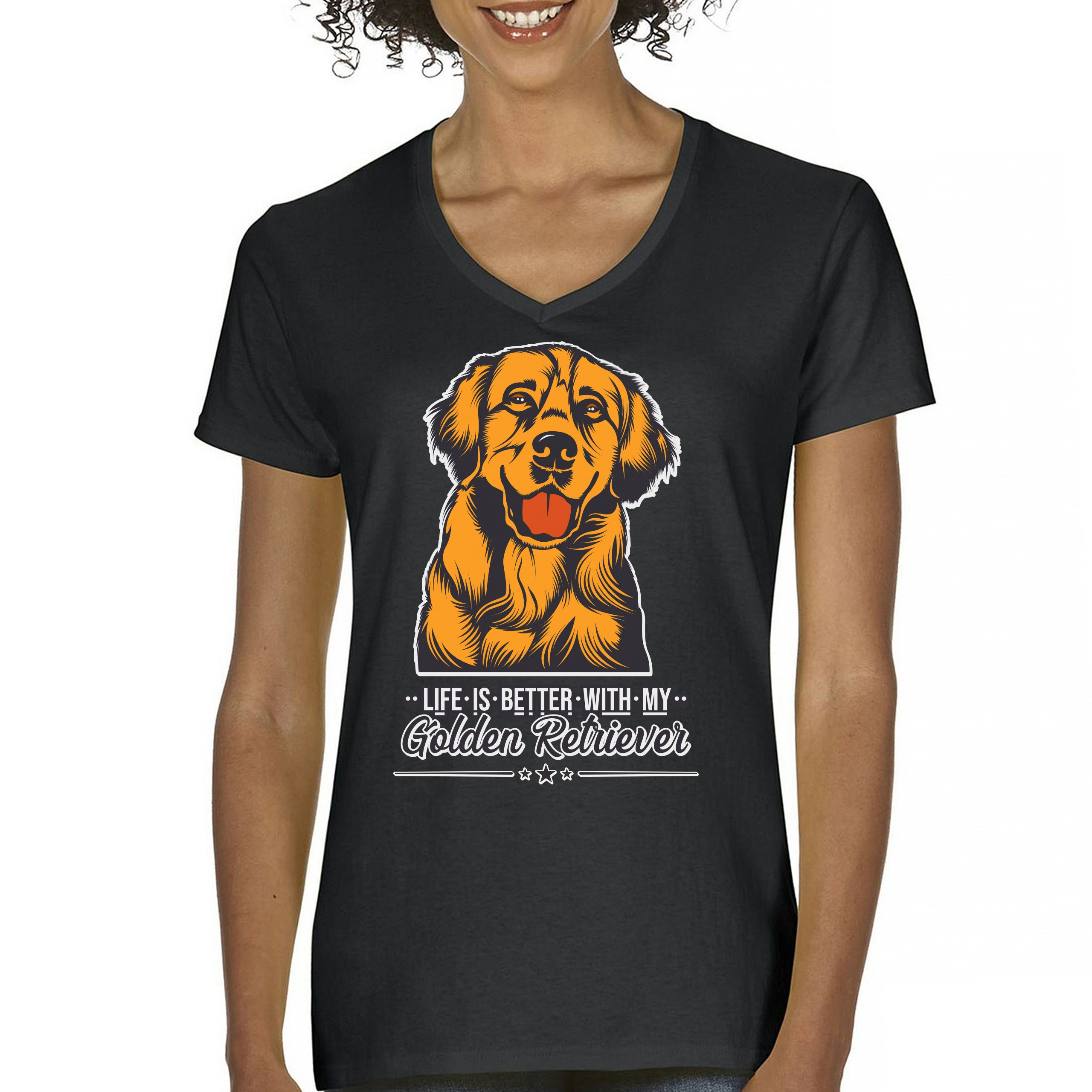 Life is Better With My Golden Retriever Women's V-Neck T-shirt Dog Owner Tee - Picture 15 of 77