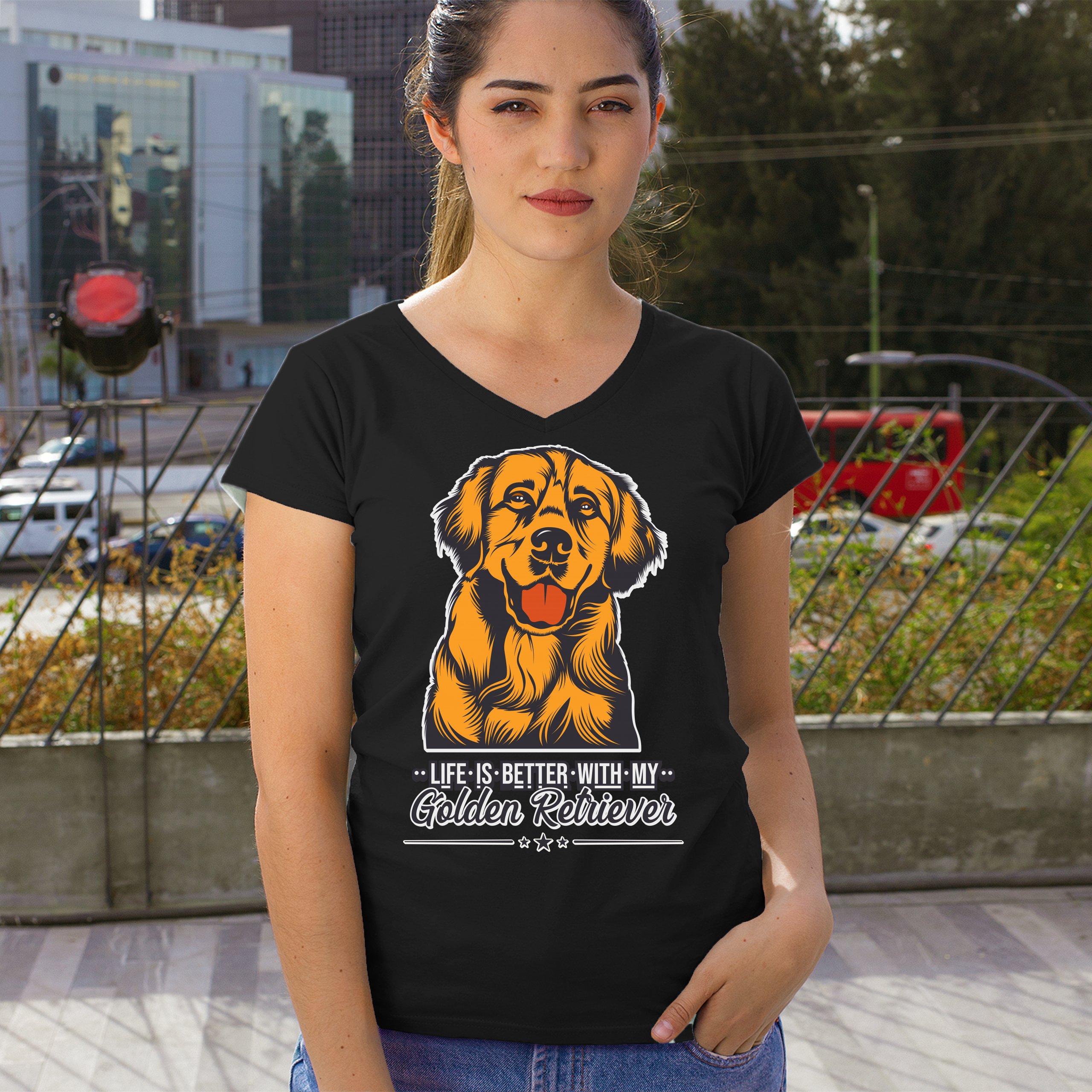 Life is Better With My Golden Retriever Women's V-Neck T-shirt Dog Owner Tee - Picture 18 of 77