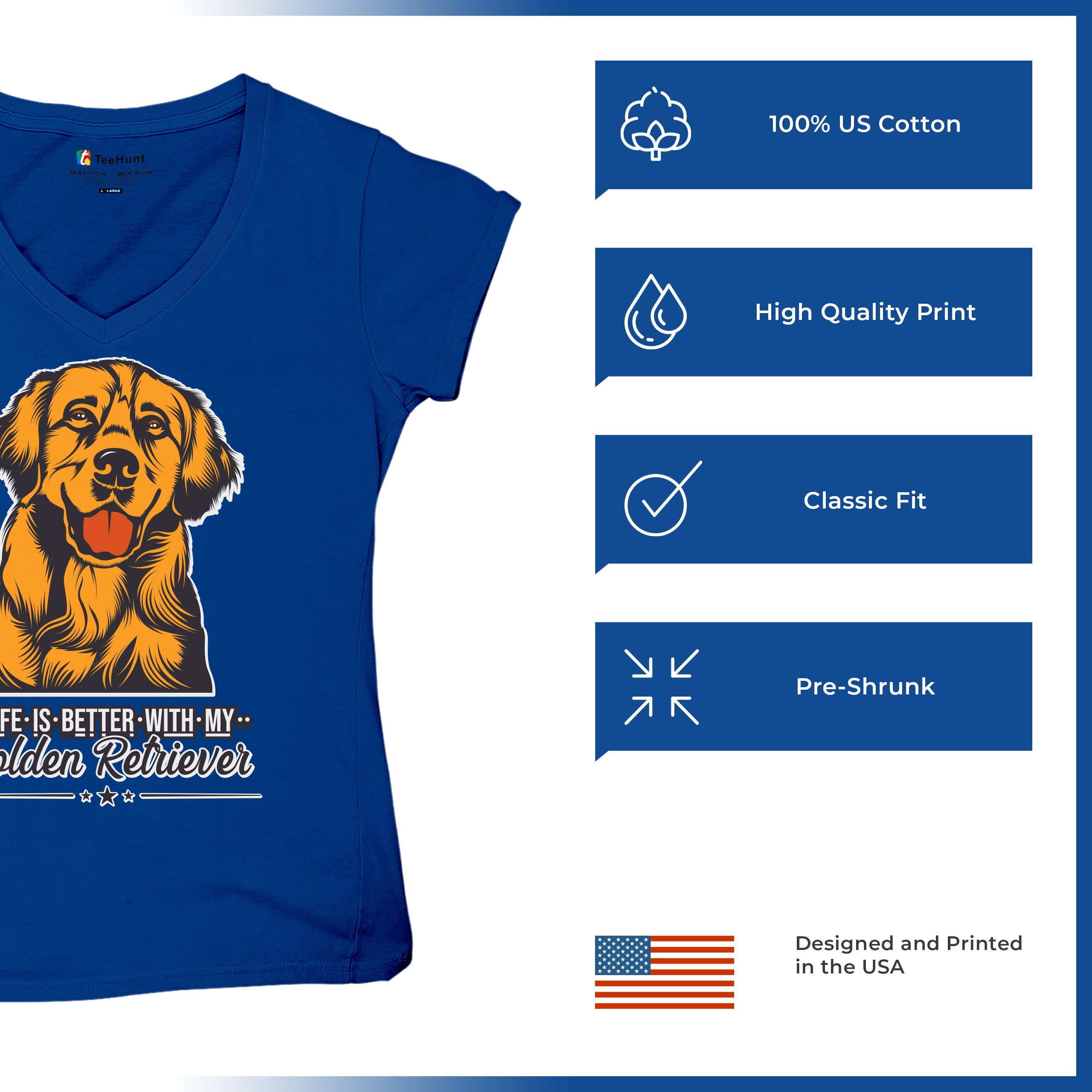 Life is Better With My Golden Retriever Women's V-Neck T-shirt Dog Owner Tee - Picture 62 of 77