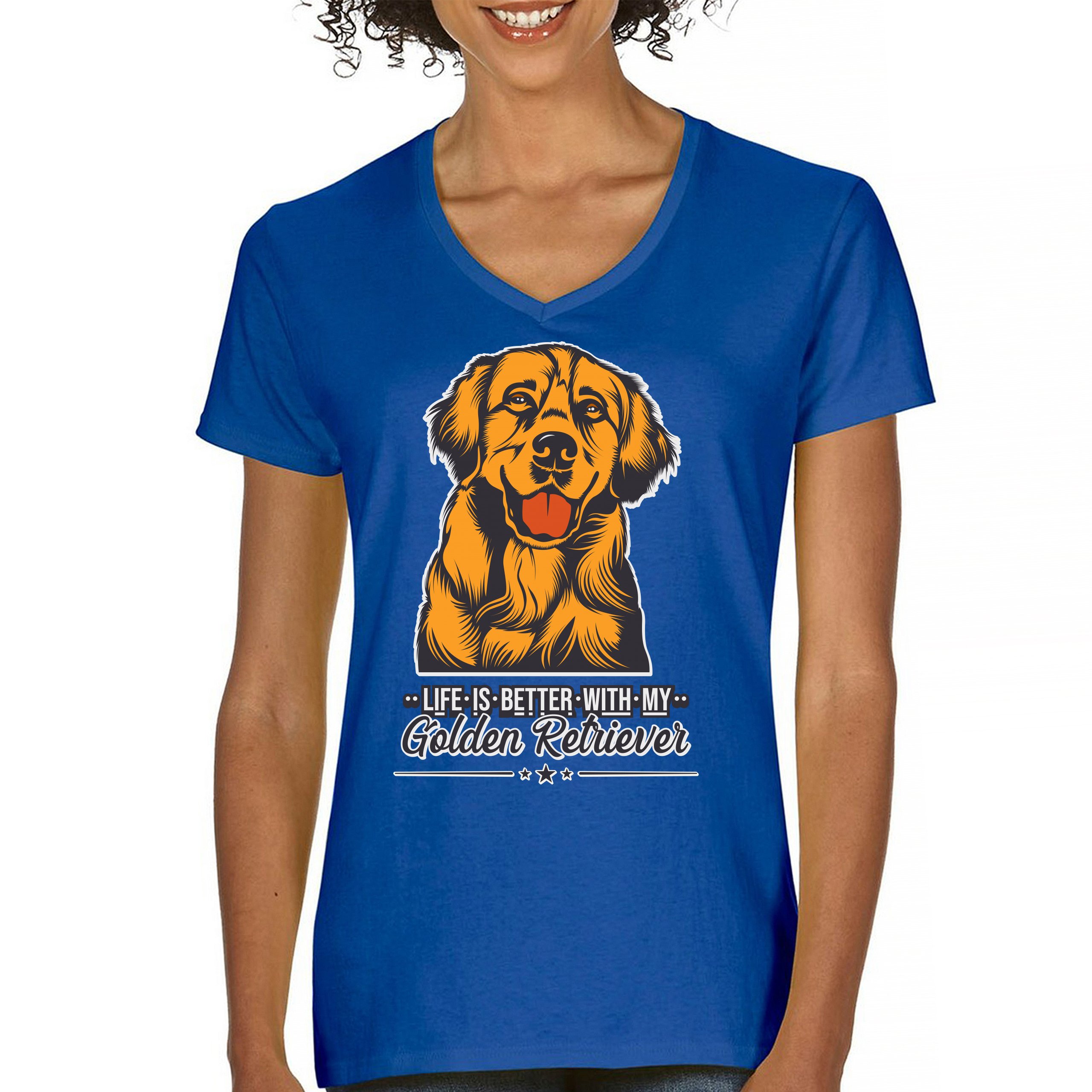 Life is Better With My Golden Retriever Women's V-Neck T-shirt Dog Owner Tee - Picture 57 of 77