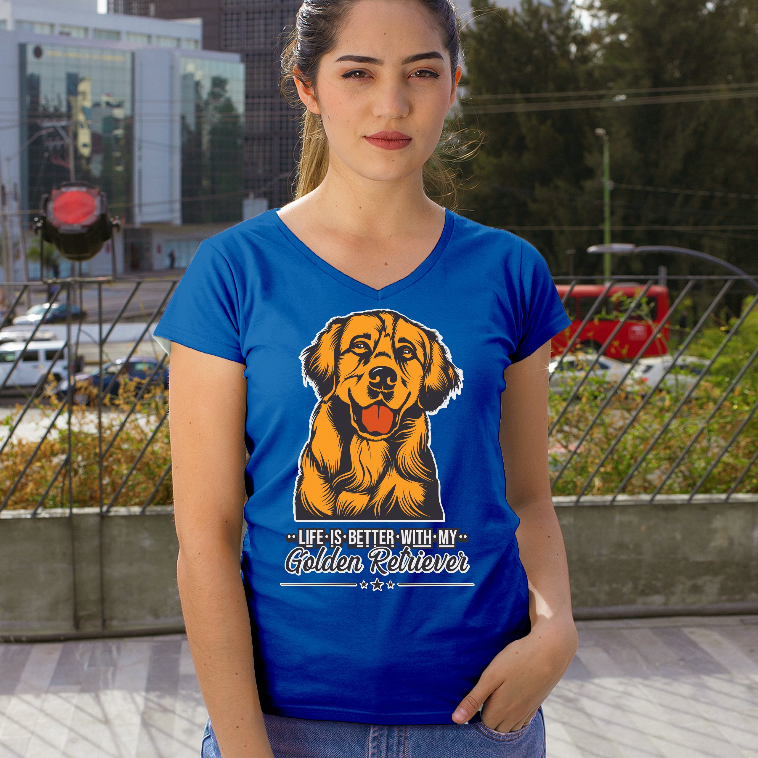 Life is Better With My Golden Retriever Women's V-Neck T-shirt Dog Owner Tee - Picture 60 of 77