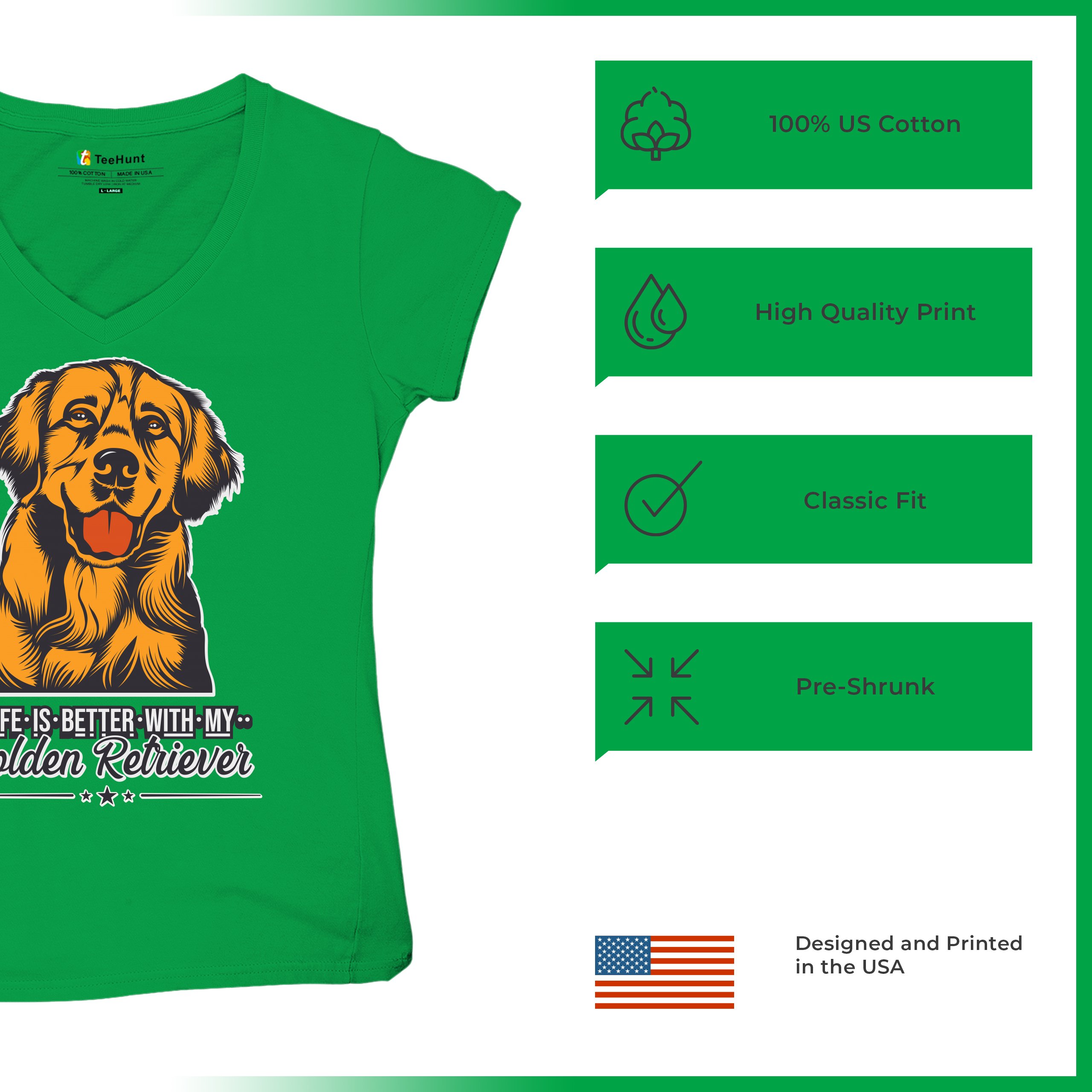 Life is Better With My Golden Retriever Women's V-Neck T-shirt Dog Owner Tee - Picture 55 of 77