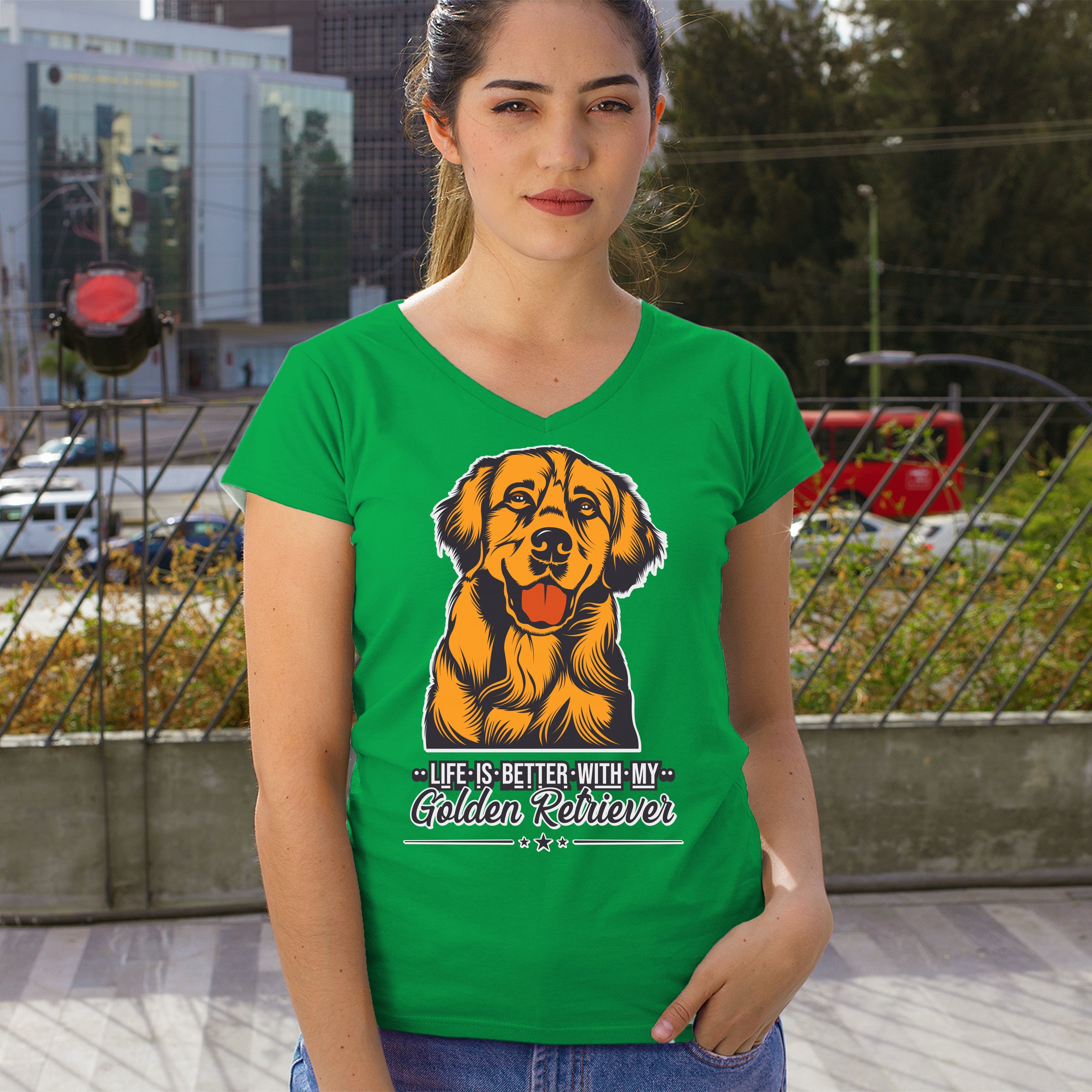 Life is Better With My Golden Retriever Women's V-Neck T-shirt Dog Owner Tee - Picture 53 of 77