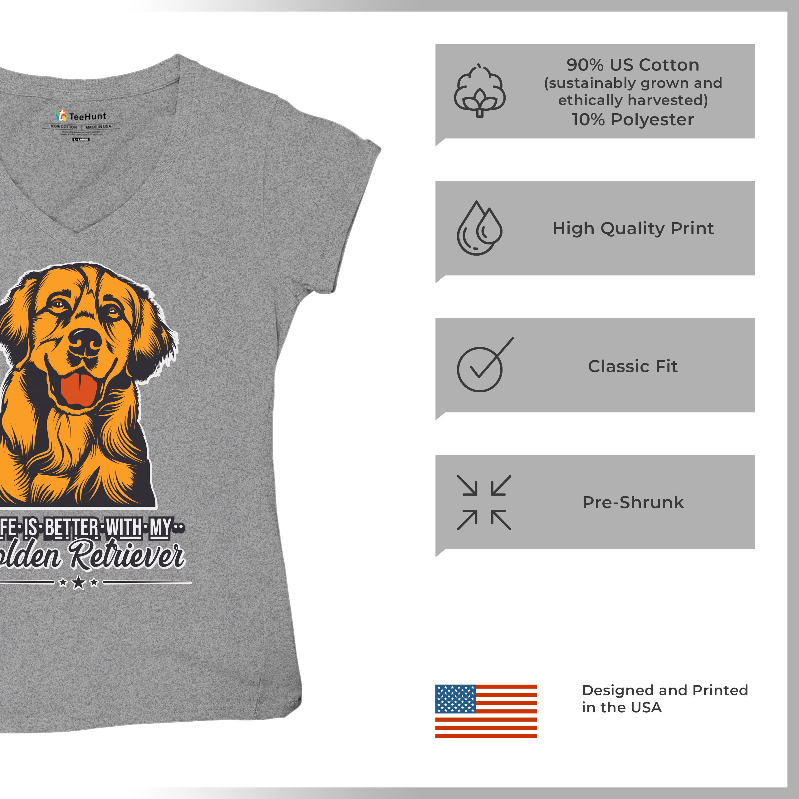 Life is Better With My Golden Retriever Women's V-Neck T-shirt Dog Owner Tee - Picture 27 of 77