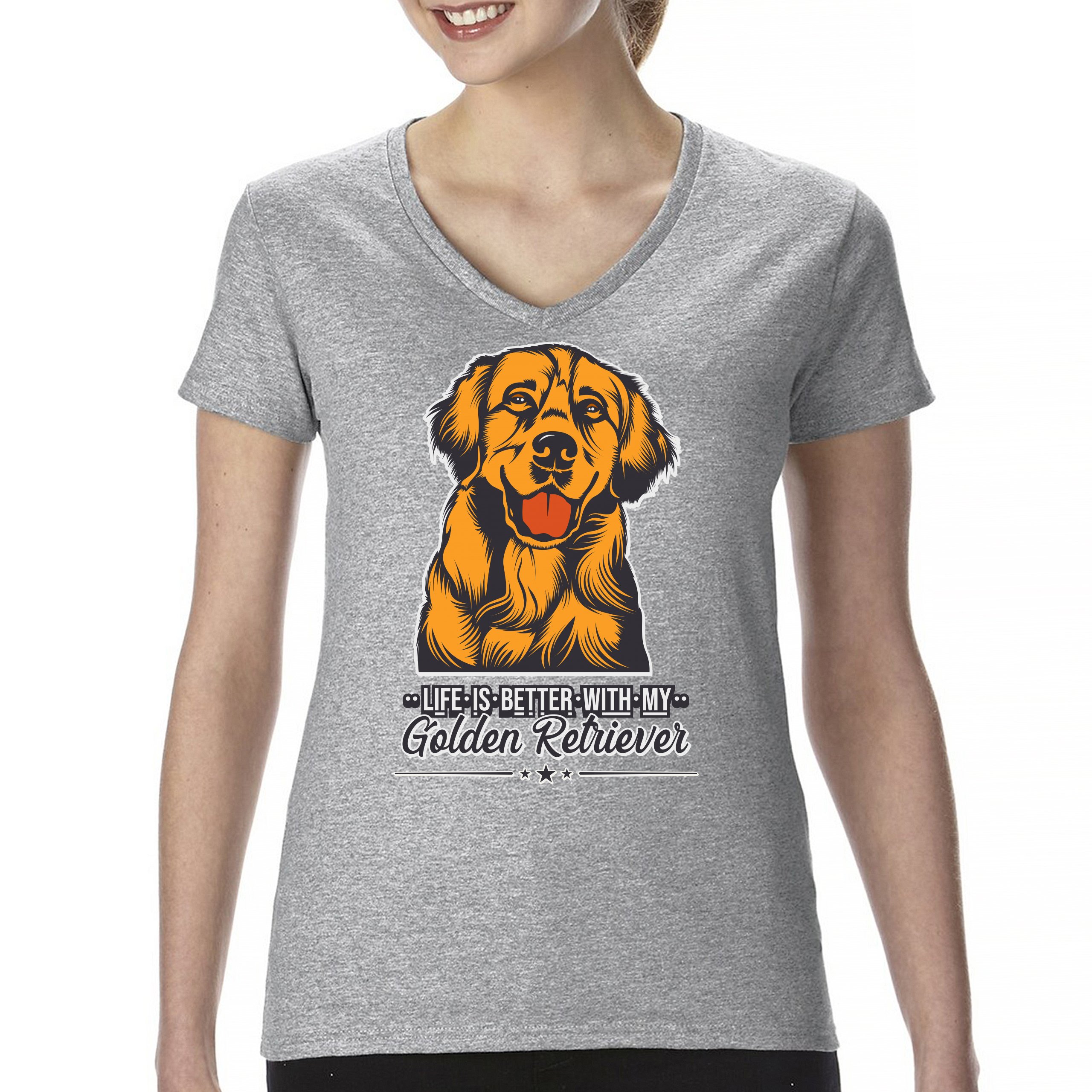 Life is Better With My Golden Retriever Women's V-Neck T-shirt Dog Owner Tee - Picture 22 of 77