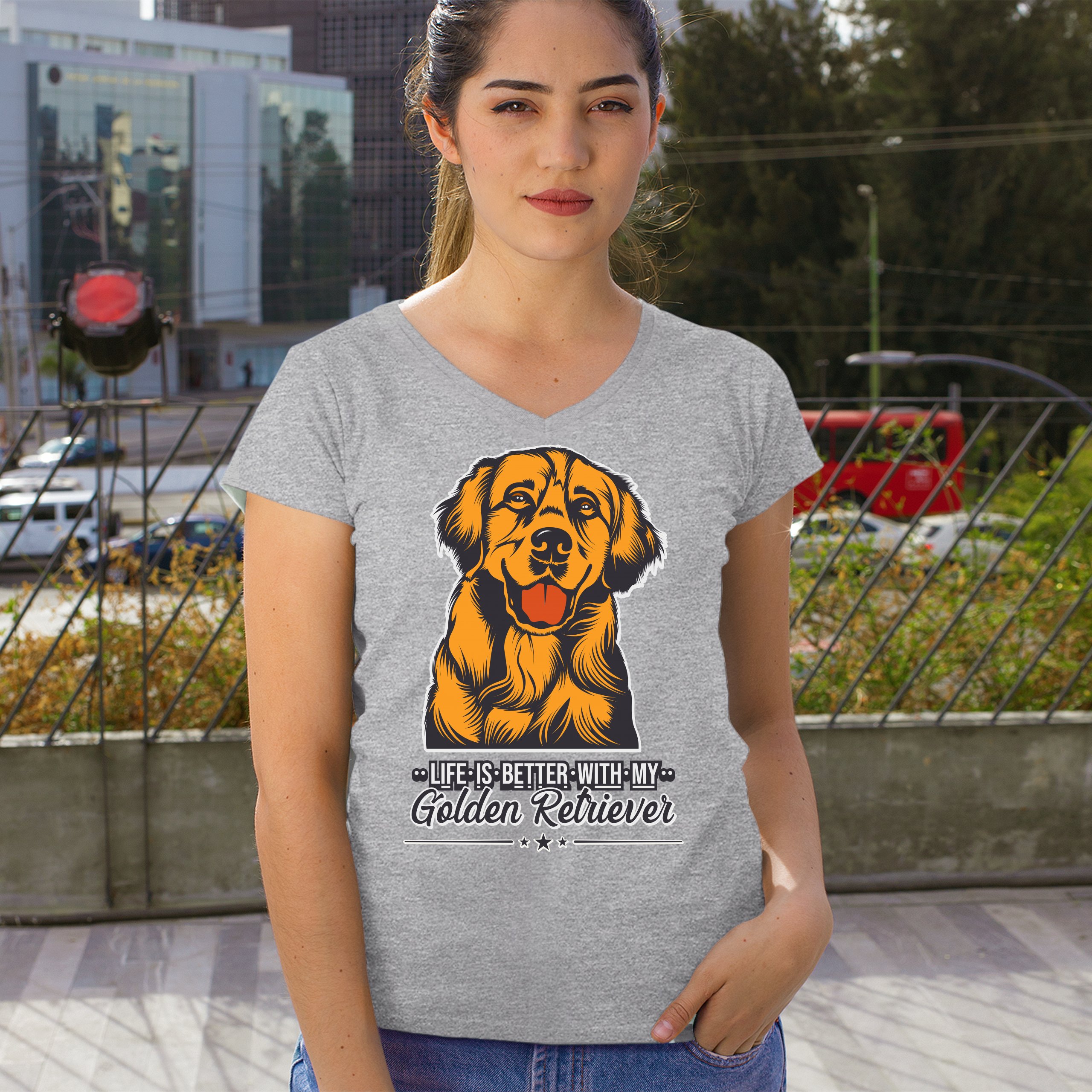 Life is Better With My Golden Retriever Women's V-Neck T-shirt Dog Owner Tee - Picture 25 of 77