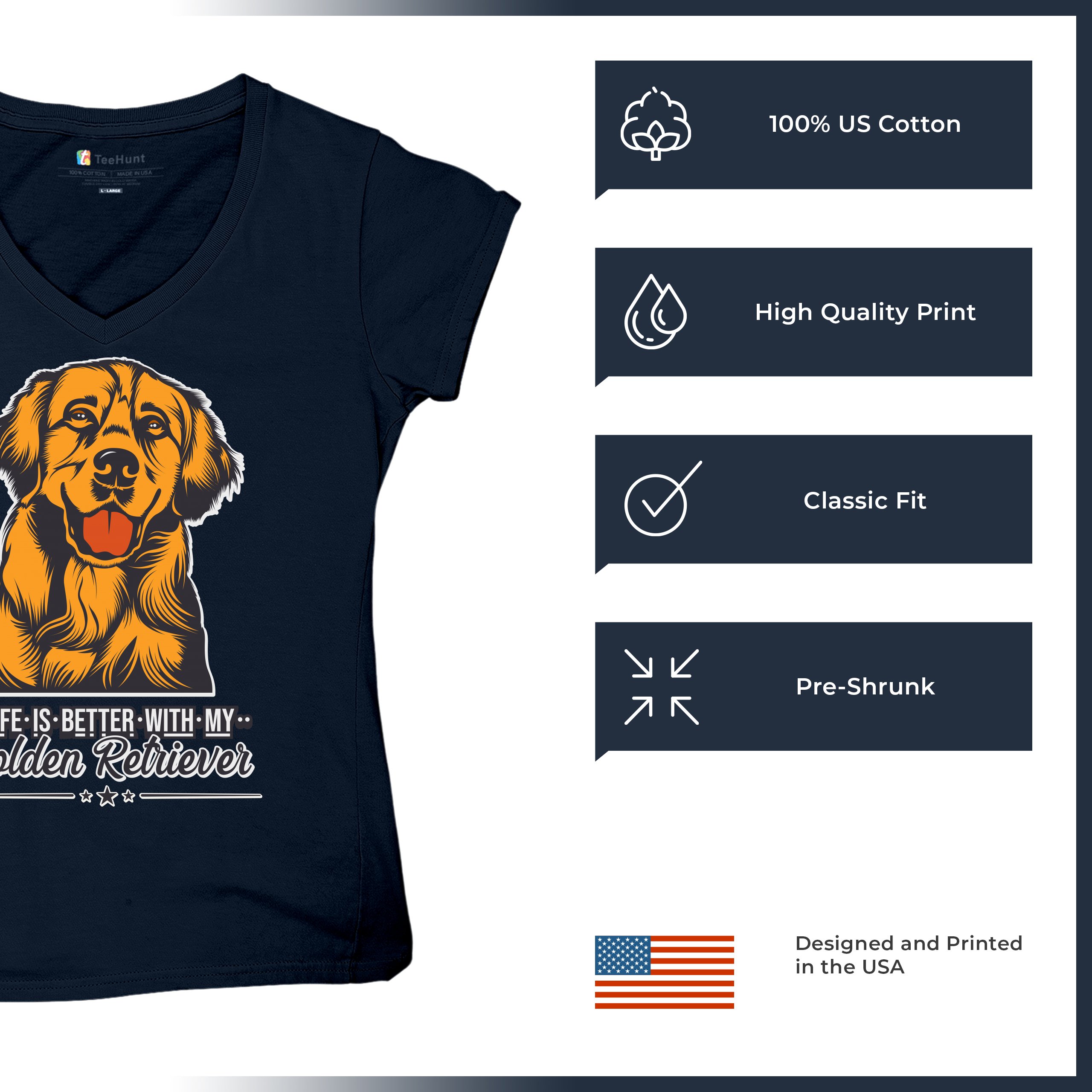 Life is Better With My Golden Retriever Women's V-Neck T-shirt Dog Owner Tee - Picture 48 of 77