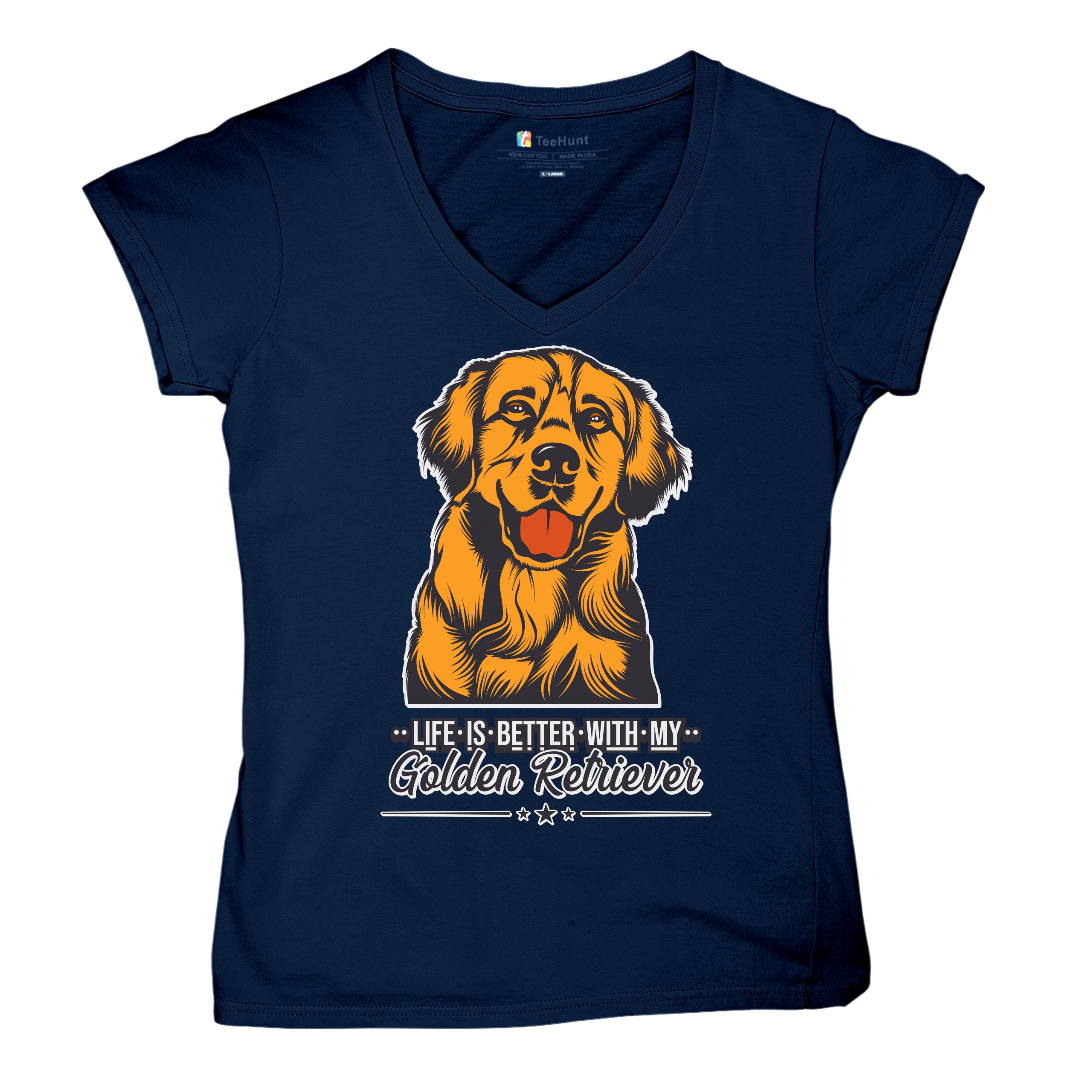 Life is Better With My Golden Retriever Women's V-Neck T-shirt Dog Owner Tee - Picture 47 of 77
