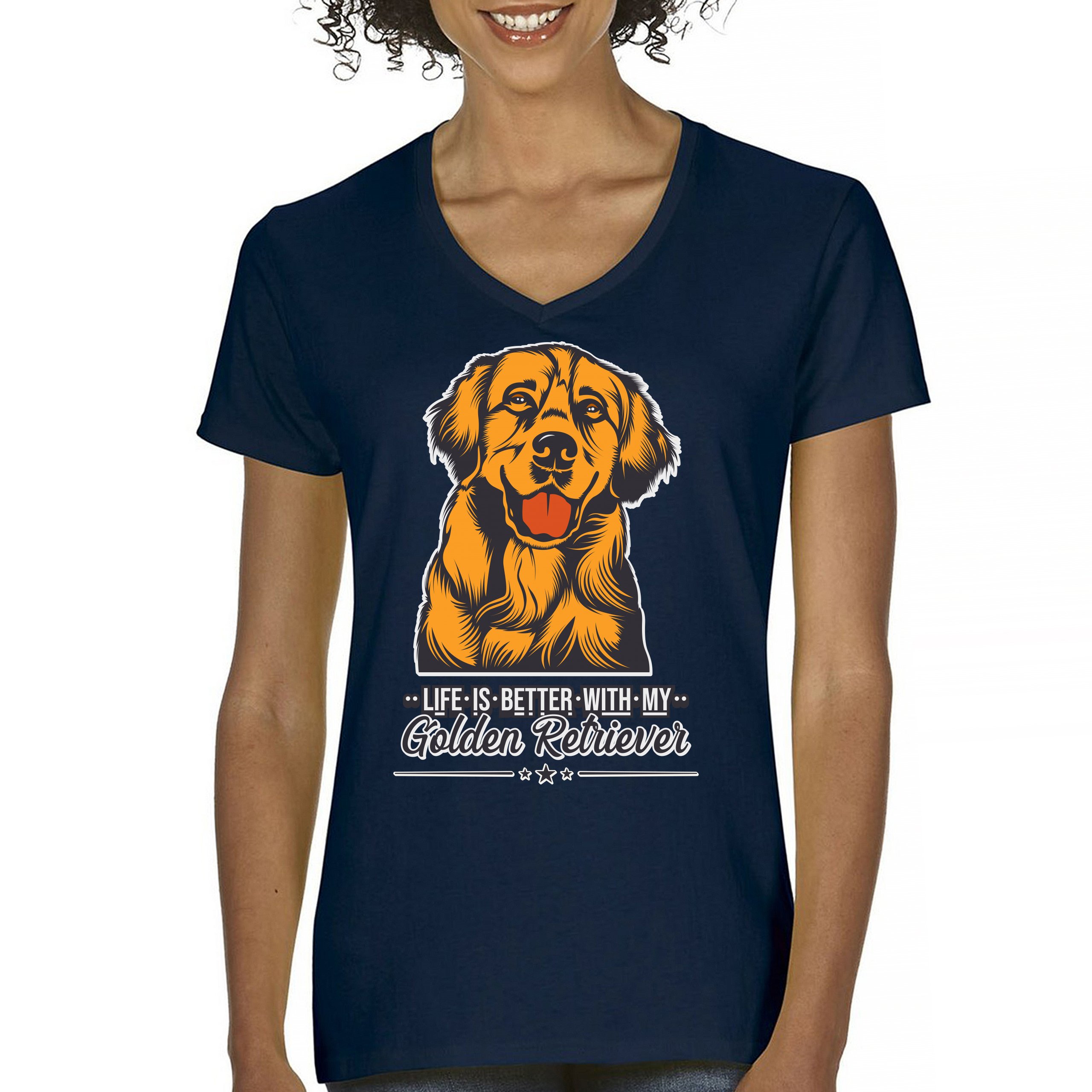 Life is Better With My Golden Retriever Women's V-Neck T-shirt Dog Owner Tee - Picture 43 of 77