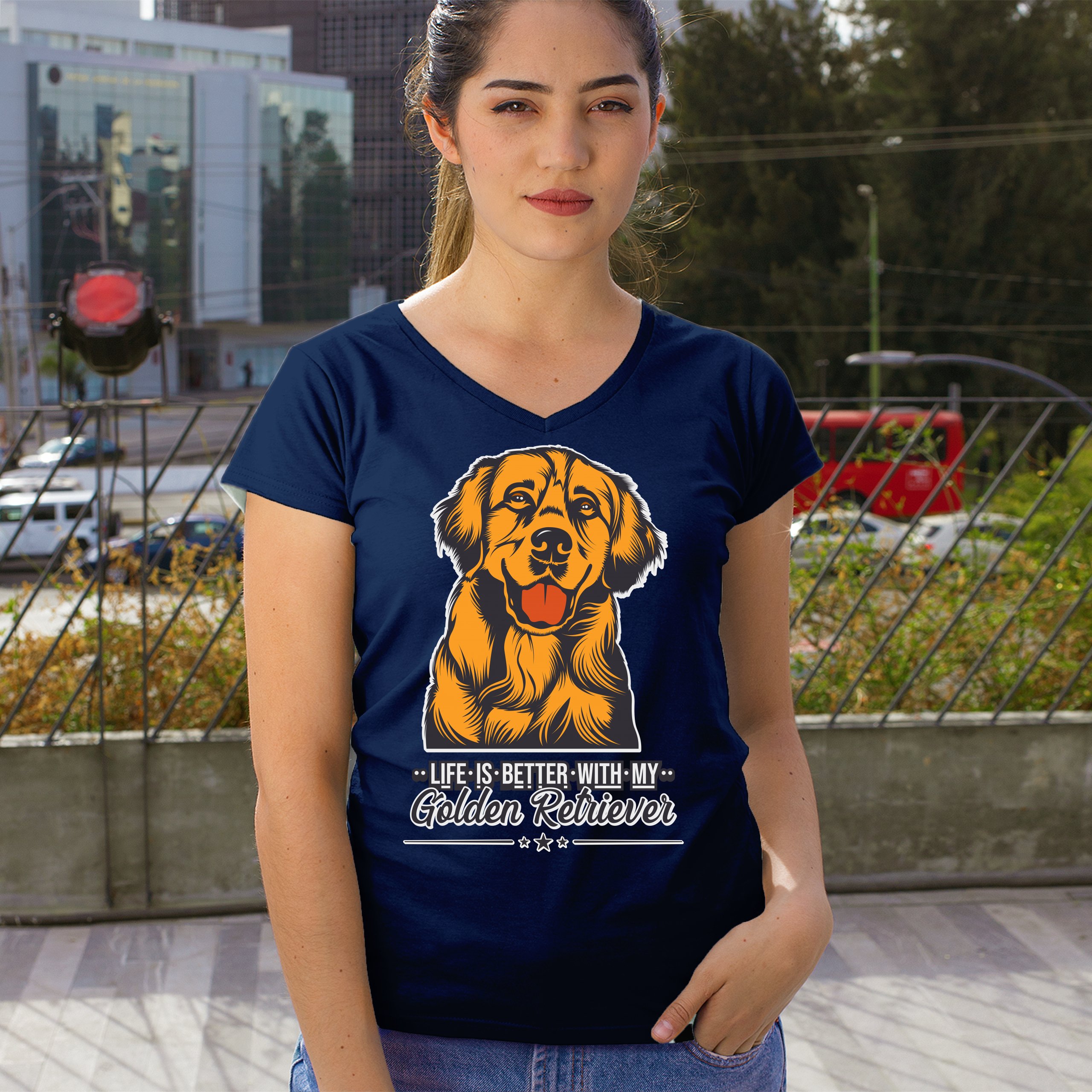 Life is Better With My Golden Retriever Women's V-Neck T-shirt Dog Owner Tee - Picture 46 of 77