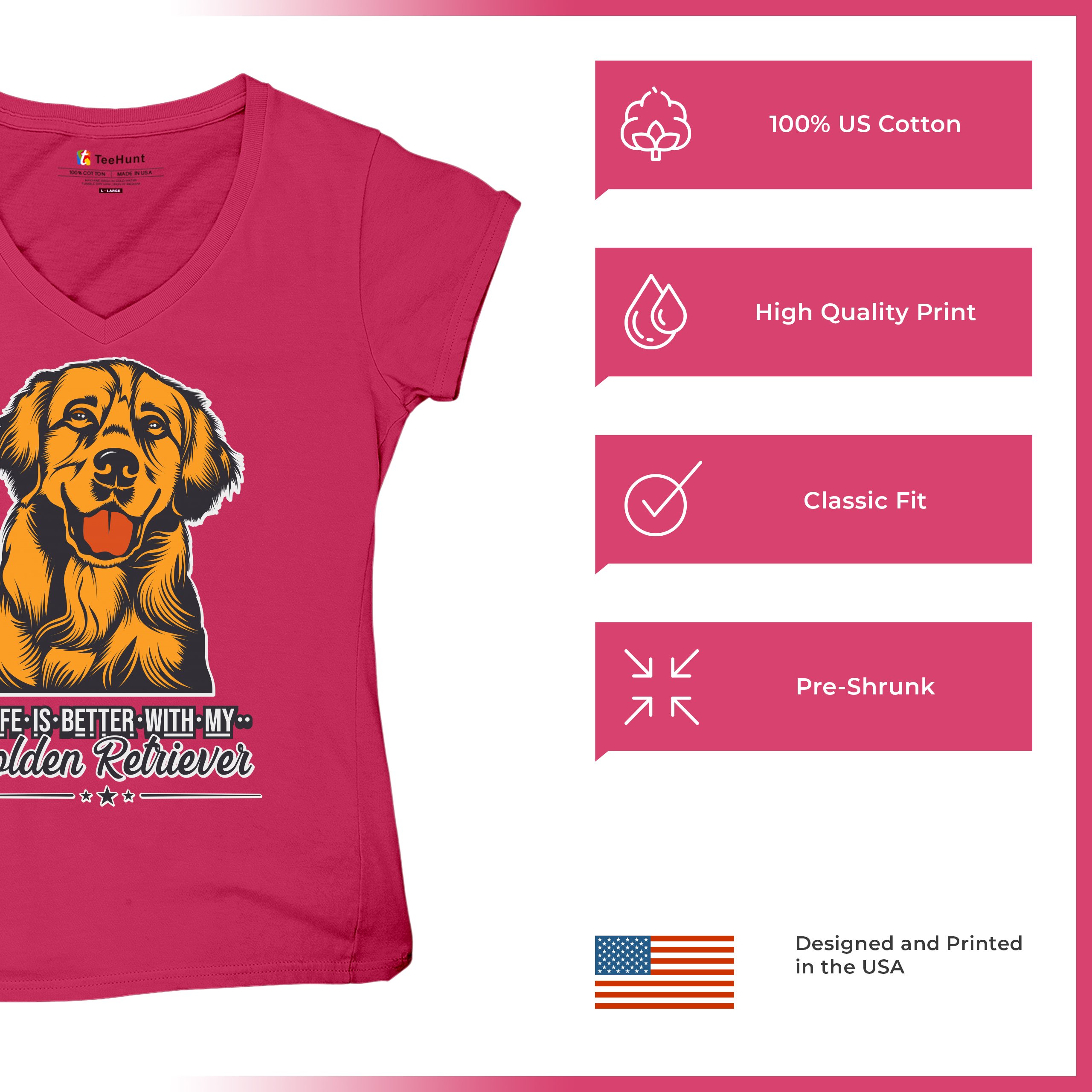Life is Better With My Golden Retriever Women's V-Neck T-shirt Dog Owner Tee - Picture 69 of 77