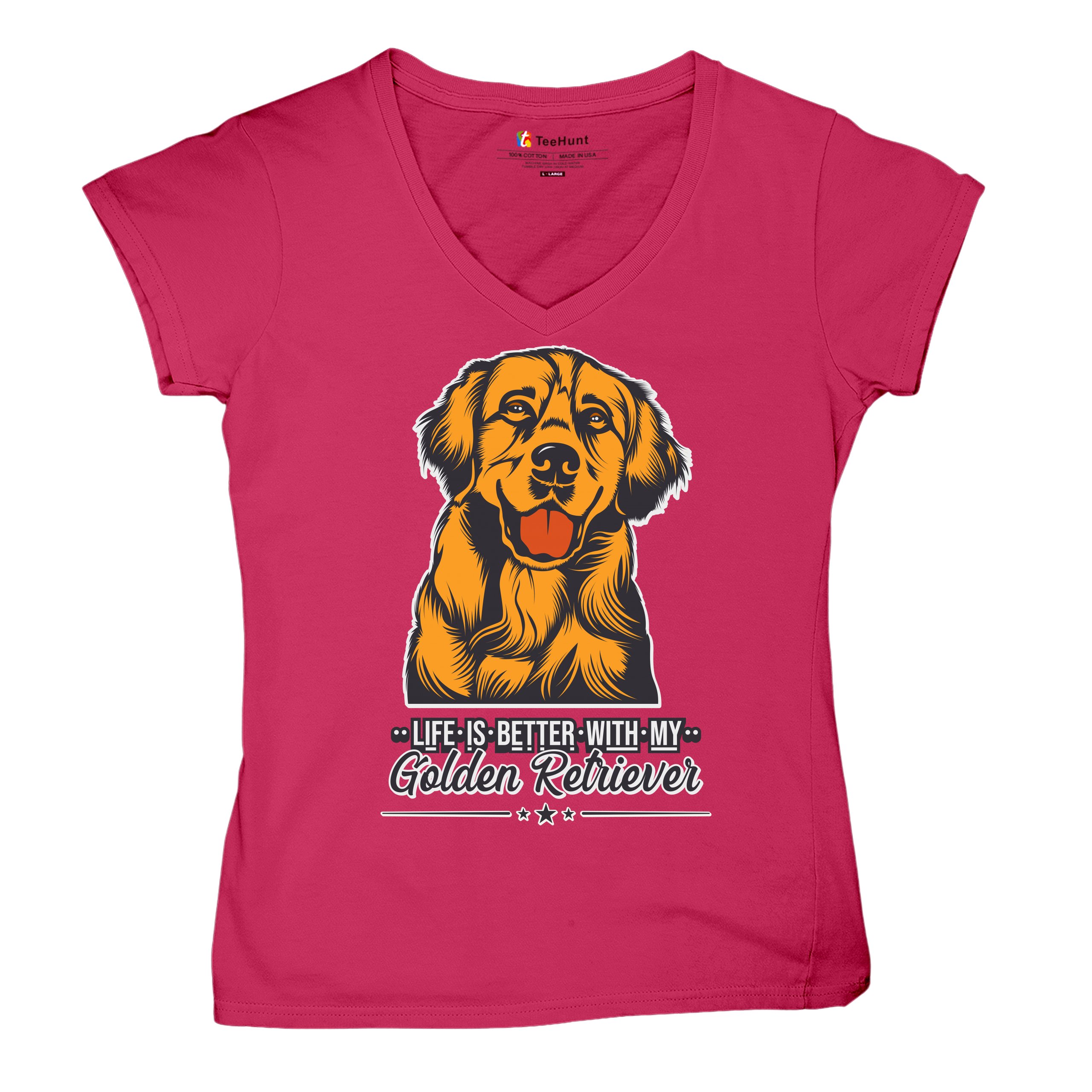 Life is Better With My Golden Retriever Women's V-Neck T-shirt Dog Owner Tee - Picture 68 of 77