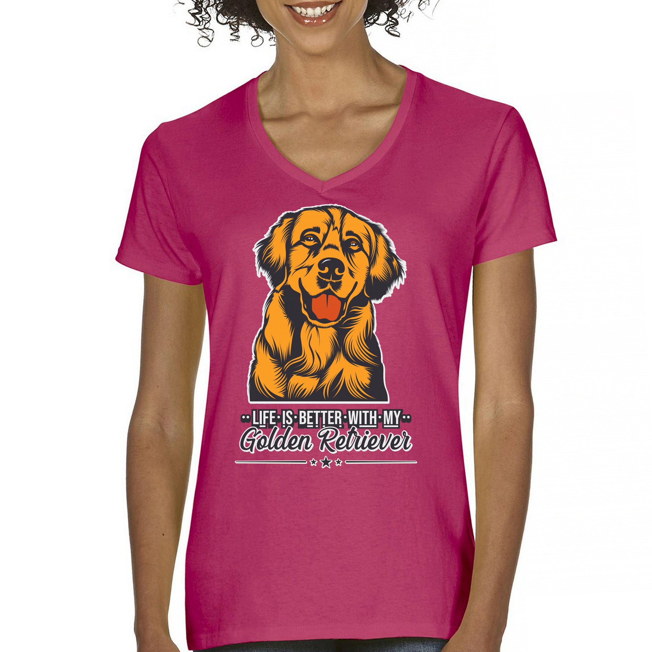 Life is Better With My Golden Retriever Women's V-Neck T-shirt Dog Owner Tee - Picture 64 of 77