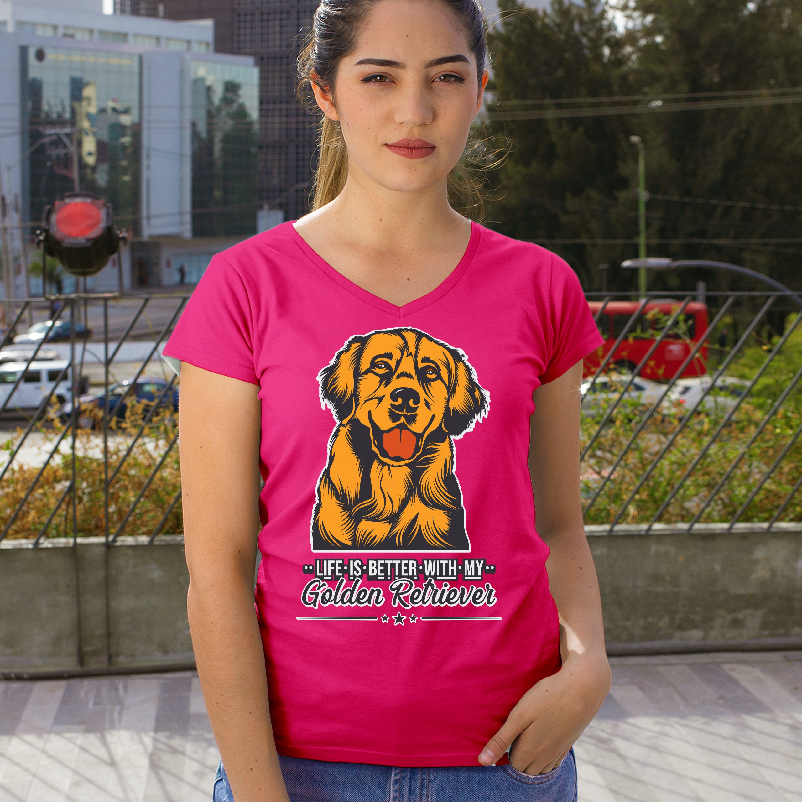 Life is Better With My Golden Retriever Women's V-Neck T-shirt Dog Owner Tee - Picture 67 of 77