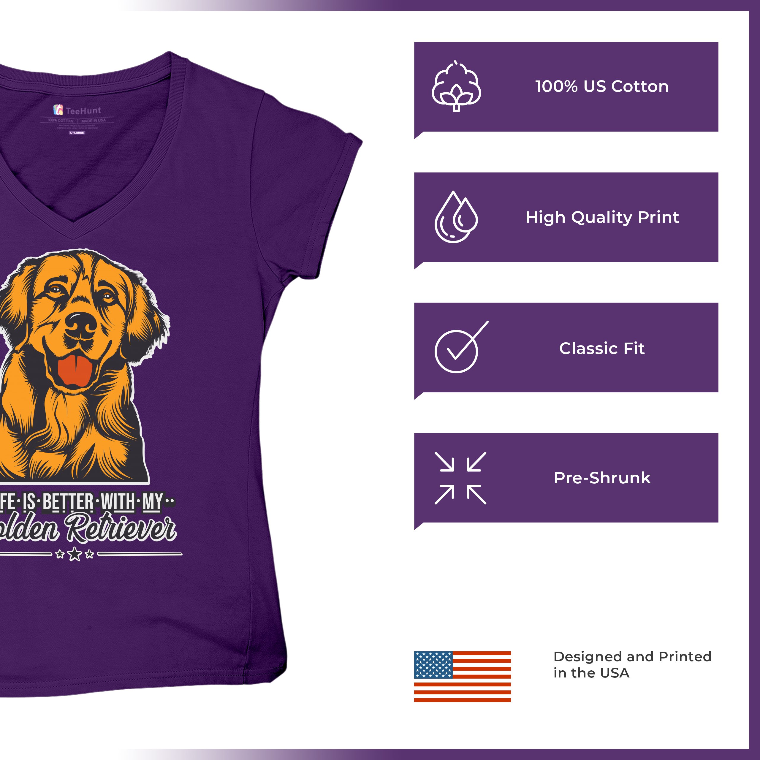 Life is Better With My Golden Retriever Women's V-Neck T-shirt Dog Owner Tee - Picture 34 of 77