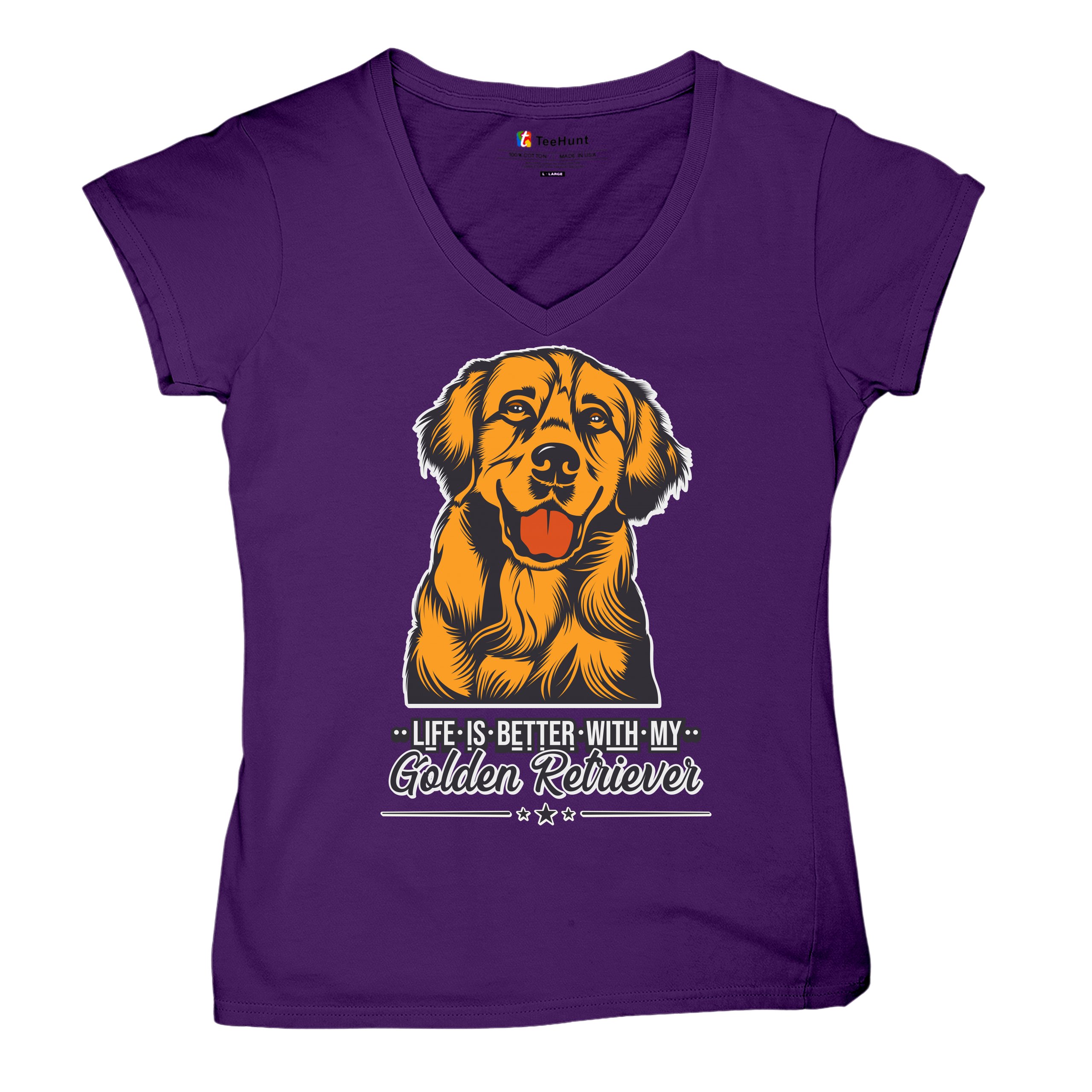 Life is Better With My Golden Retriever Women's V-Neck T-shirt Dog Owner Tee - Picture 33 of 77