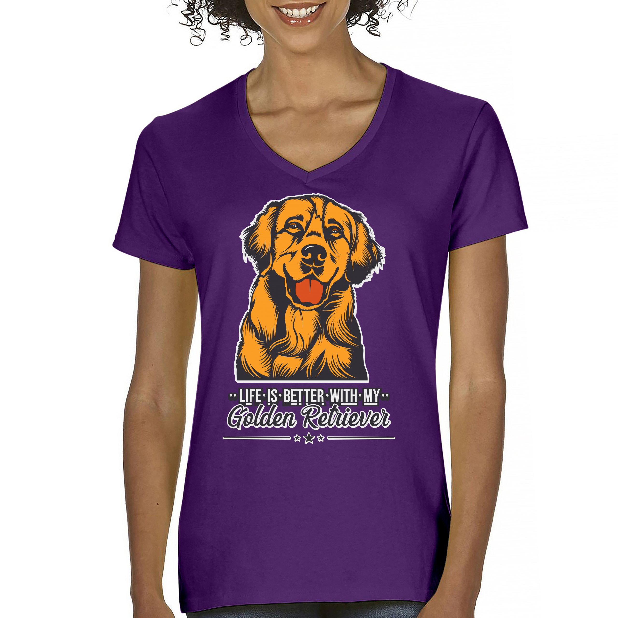 Life is Better With My Golden Retriever Women's V-Neck T-shirt Dog Owner Tee - Picture 29 of 77