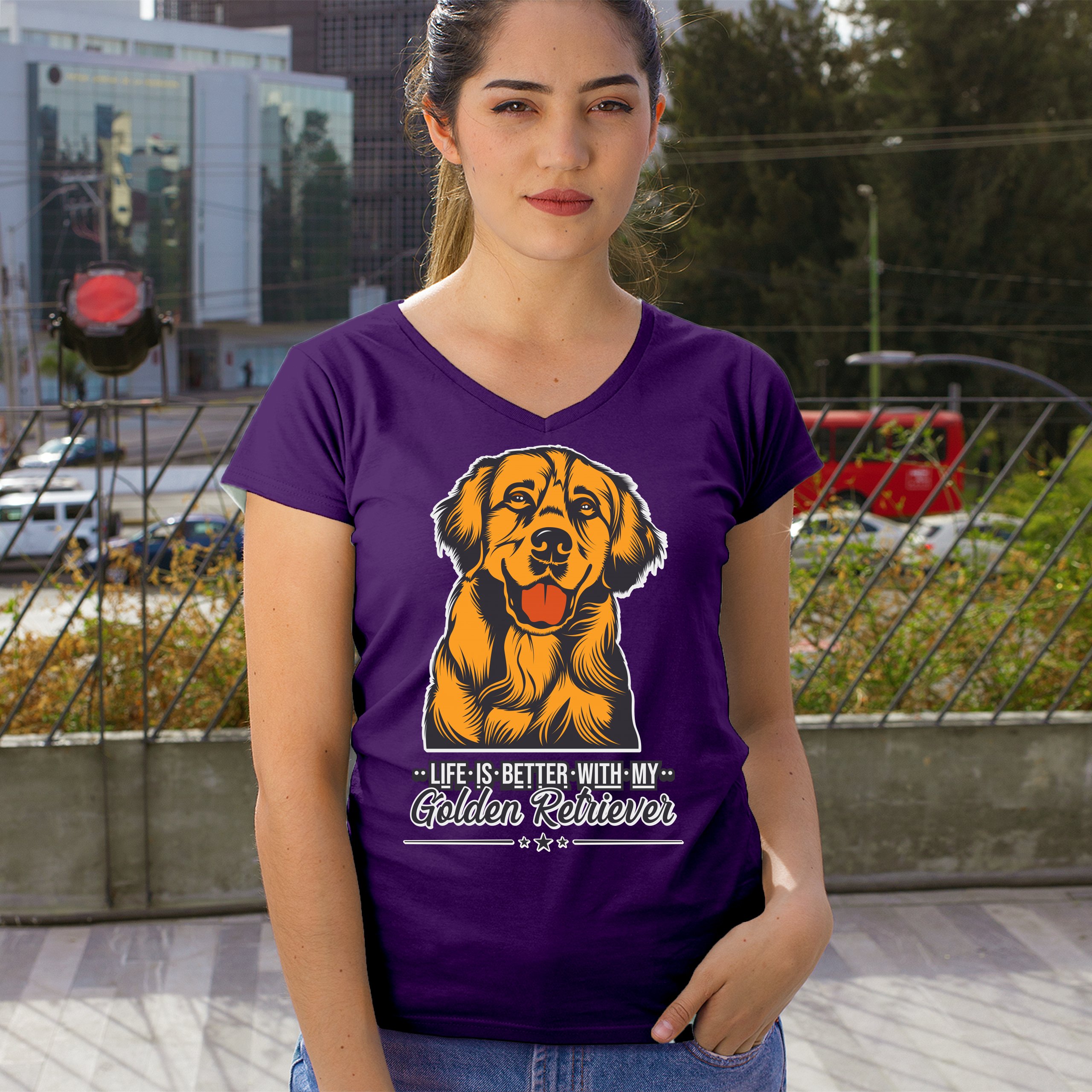 Life is Better With My Golden Retriever Women's V-Neck T-shirt Dog Owner Tee - Picture 32 of 77