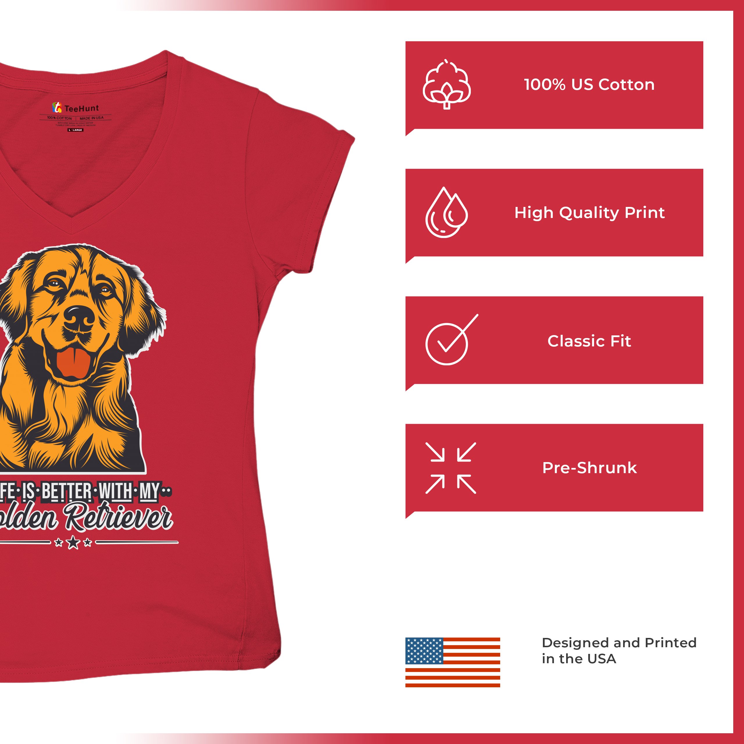 Life is Better With My Golden Retriever Women's V-Neck T-shirt Dog Owner Tee - Picture 41 of 77
