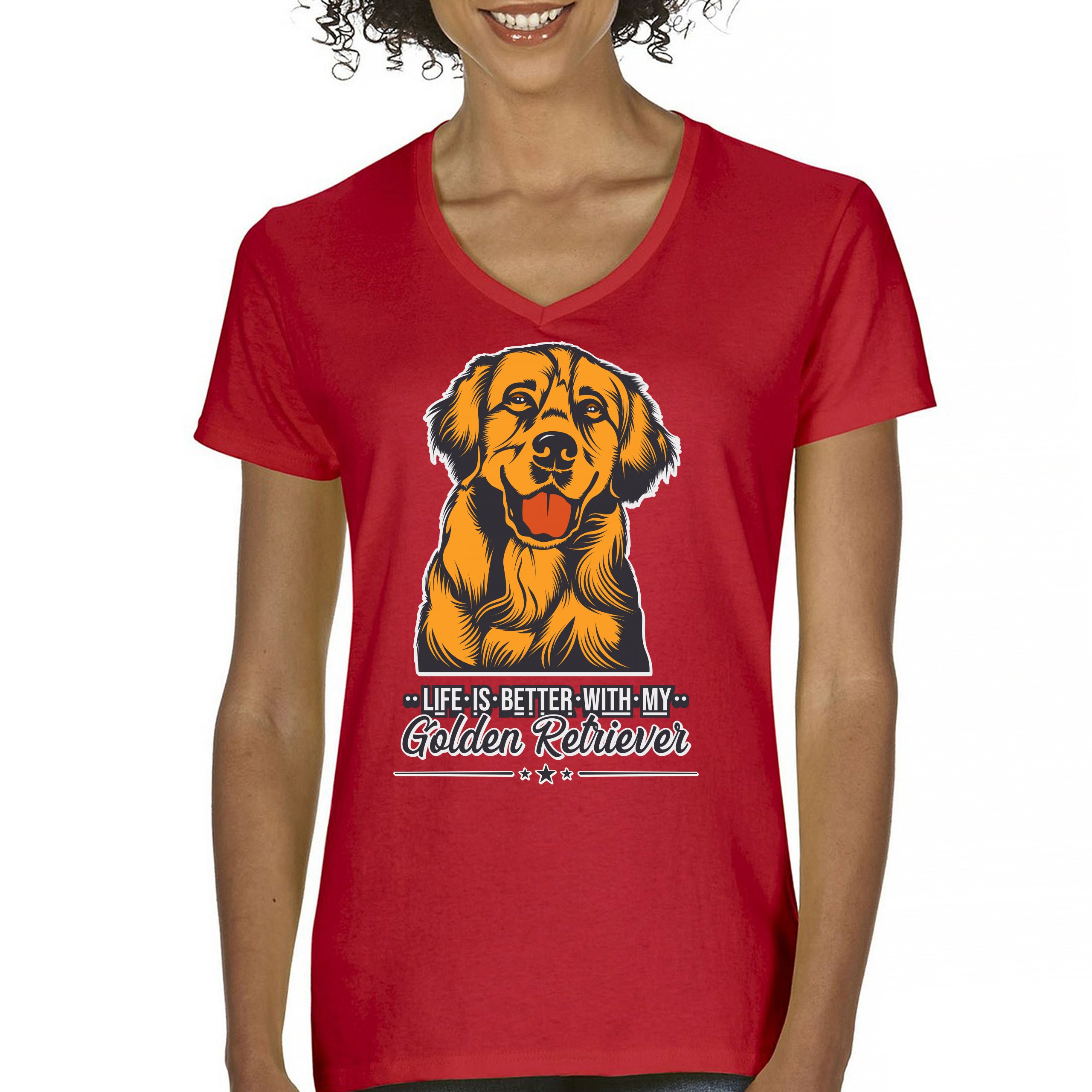 Life is Better With My Golden Retriever Women's V-Neck T-shirt Dog Owner Tee - Picture 36 of 77