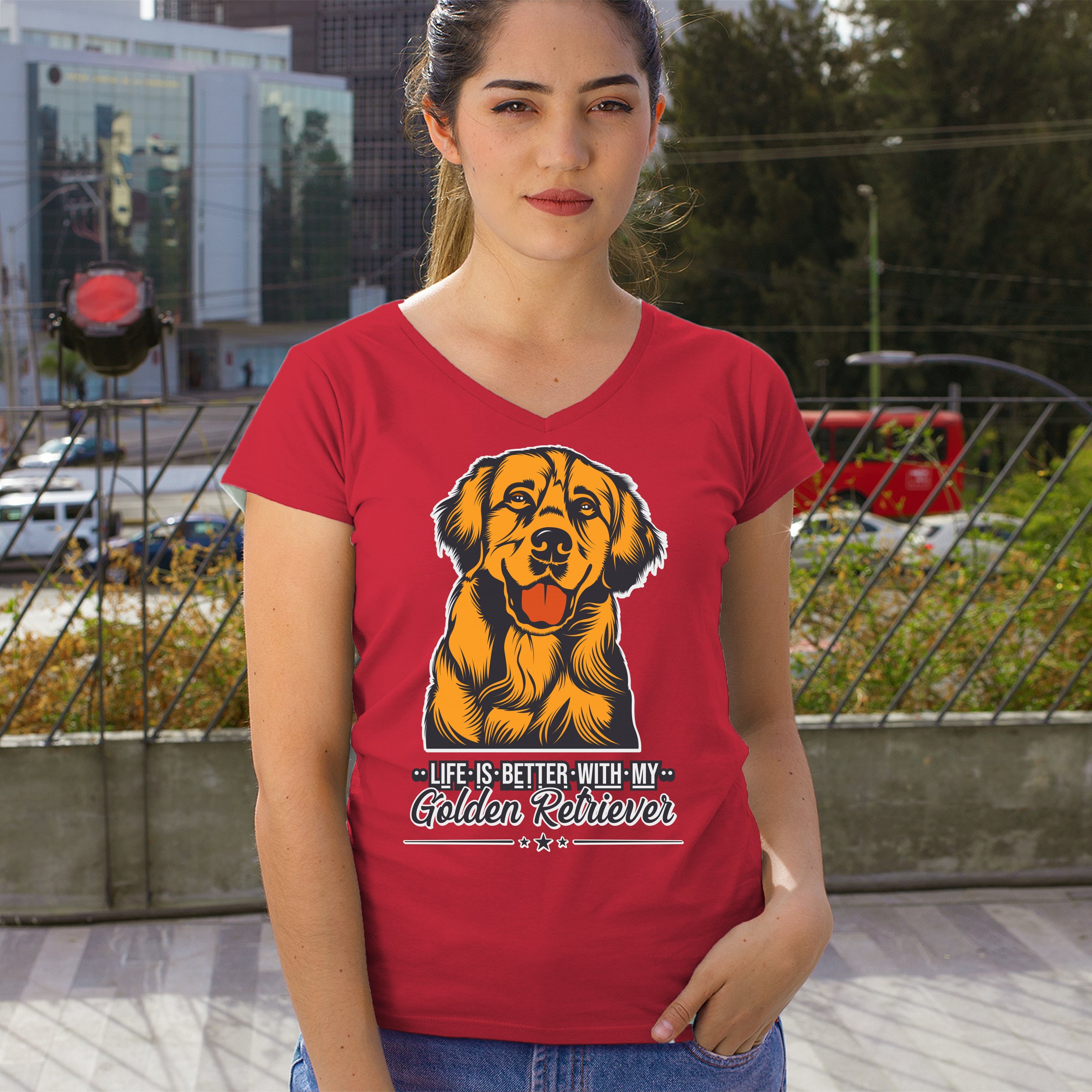 Life is Better With My Golden Retriever Women's V-Neck T-shirt Dog Owner Tee - Picture 39 of 77