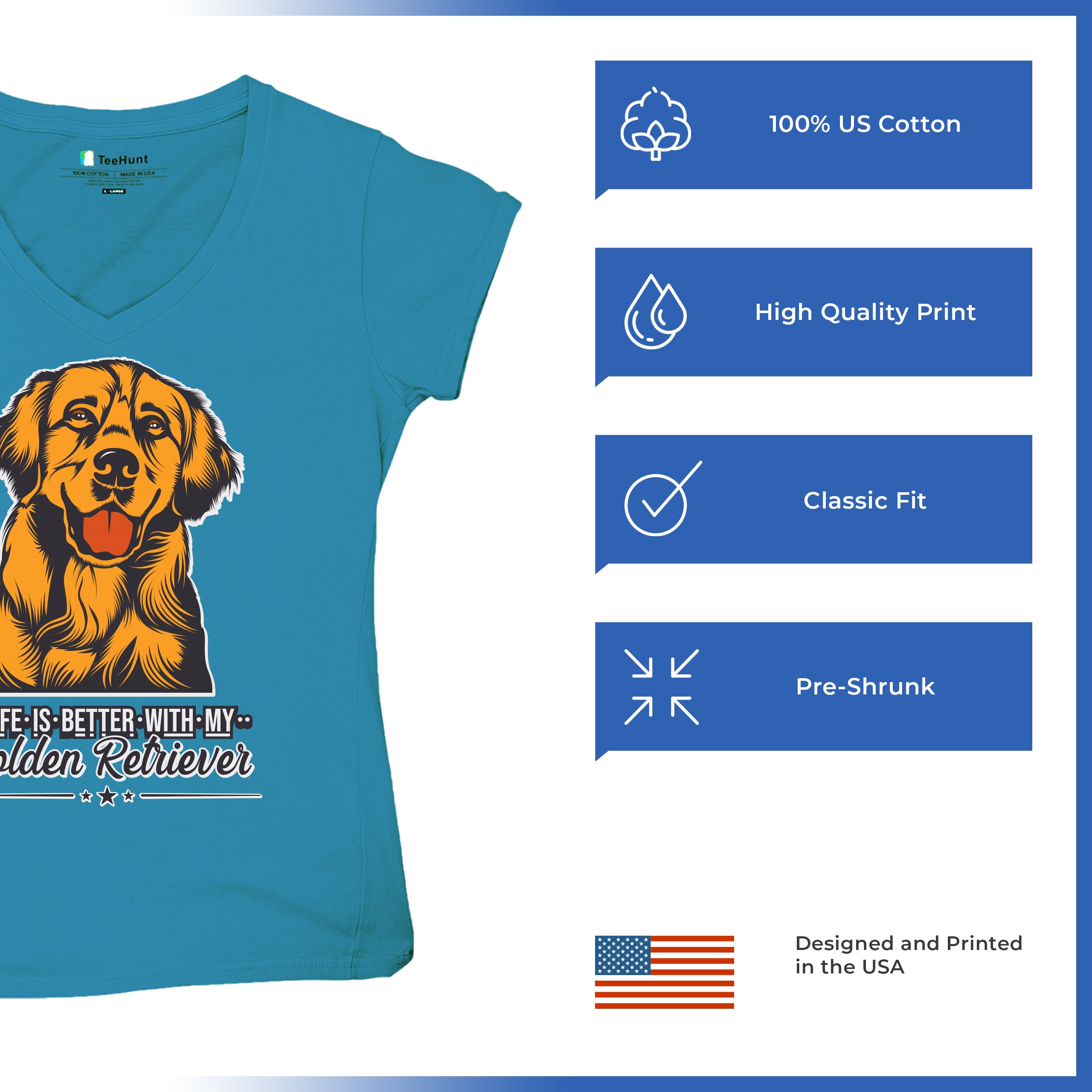 Life is Better With My Golden Retriever Women's V-Neck T-shirt Dog Owner Tee - Picture 76 of 77