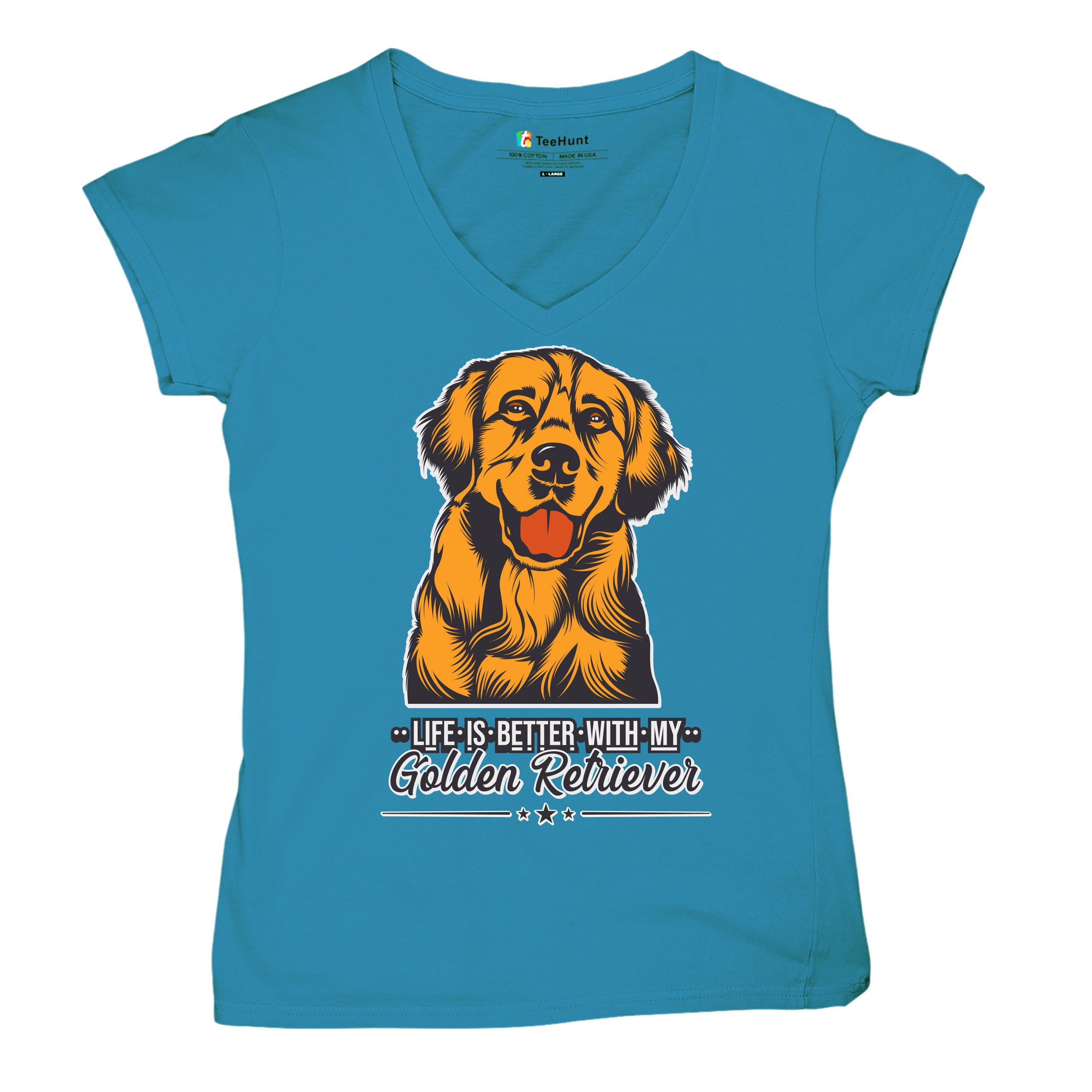 Life is Better With My Golden Retriever Women's V-Neck T-shirt Dog Owner Tee - Picture 75 of 77