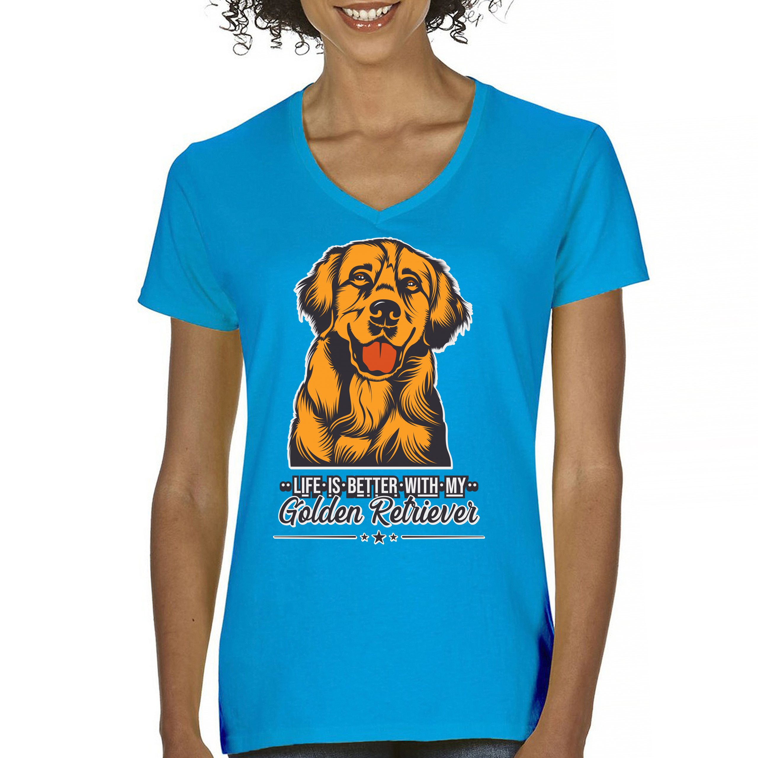 Life is Better With My Golden Retriever Women's V-Neck T-shirt Dog Owner Tee - Picture 71 of 77